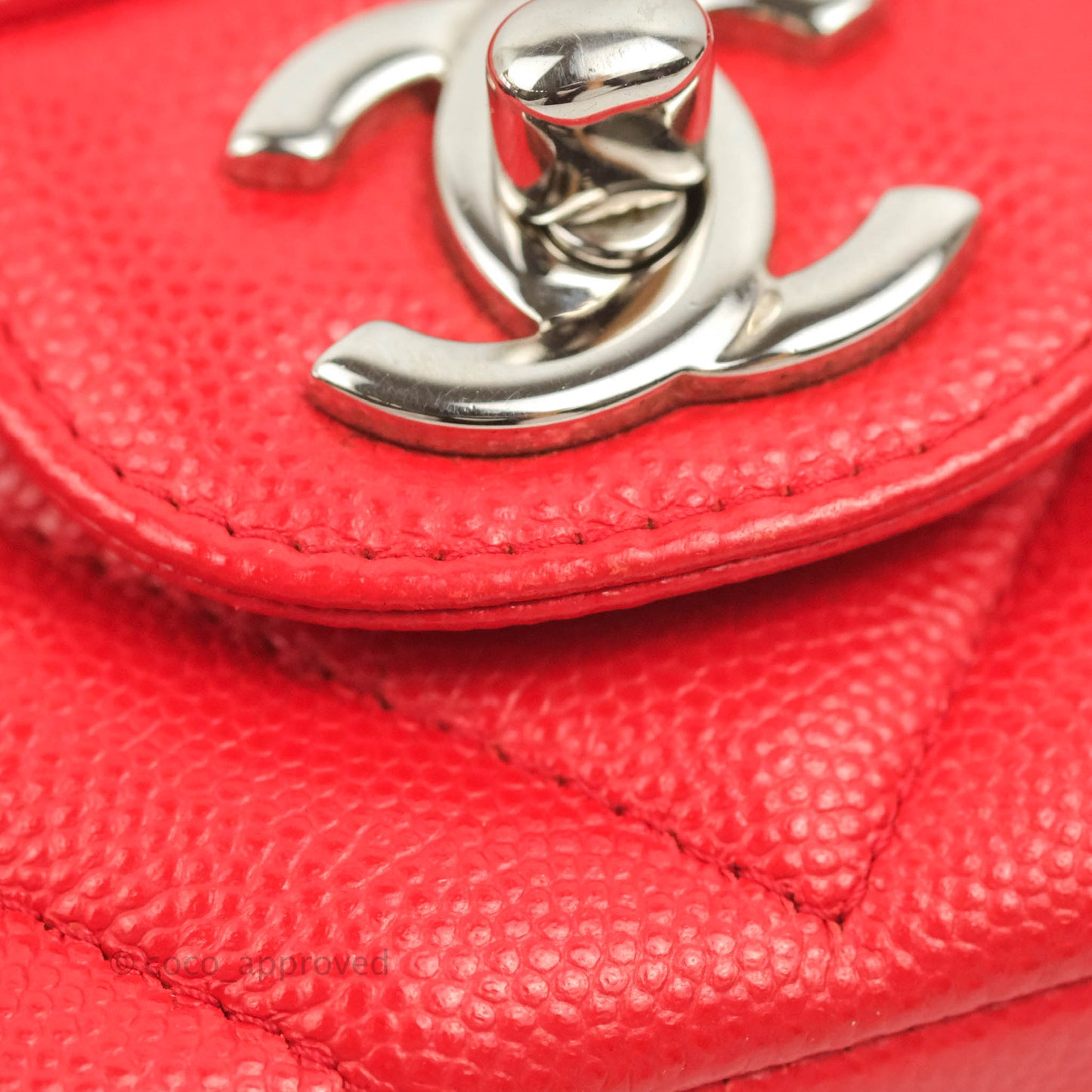 Chanel Quilted Mini Rectangular Flap Red Chevron Caviar Silver Hardware