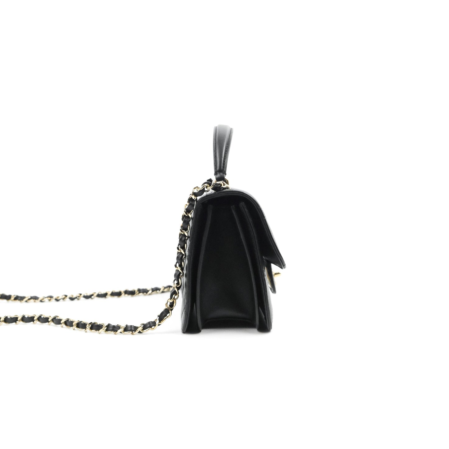 Chanel Small Coco Lady Quilted Flap Bag With Top Handle Black Calfskin Gold Hardware