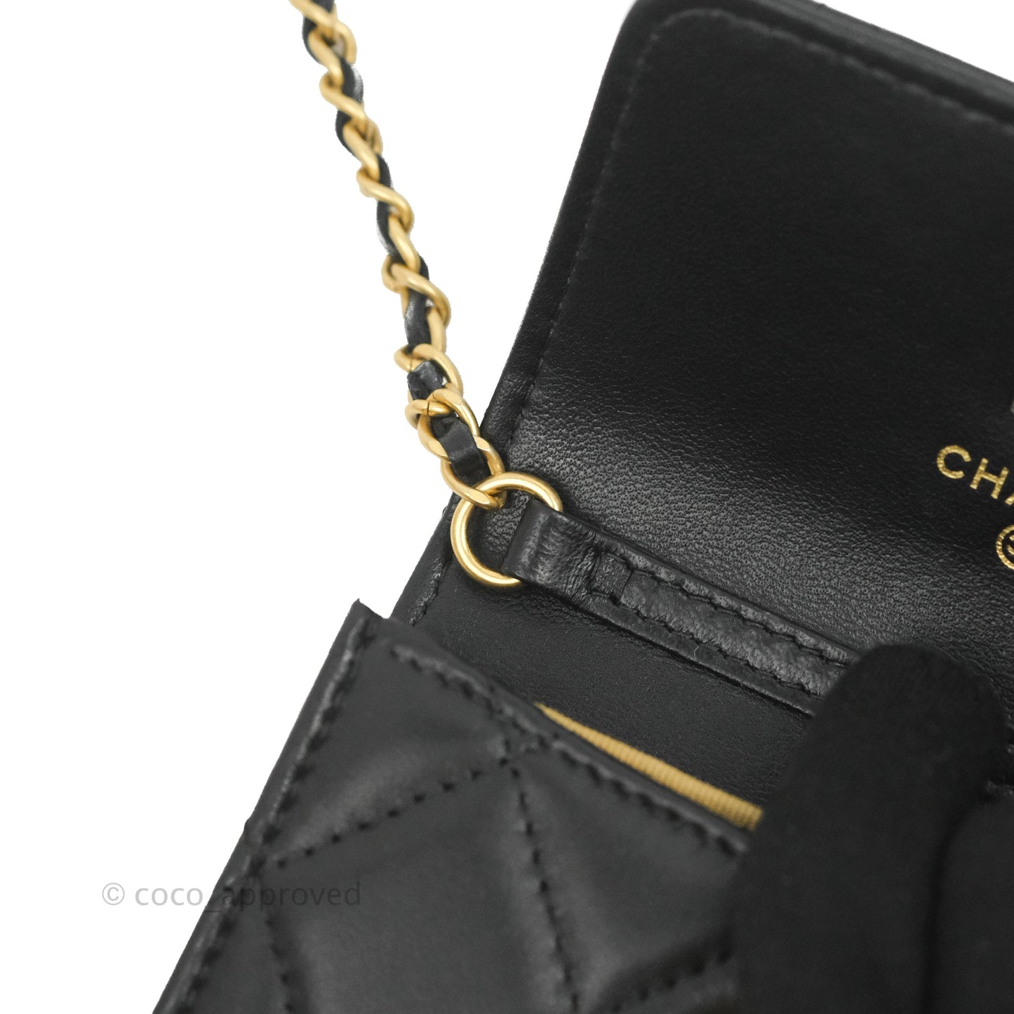 Chanel Pearl Crush Mini Clutch With Chain Black Lambskin Aged Gold Hardware