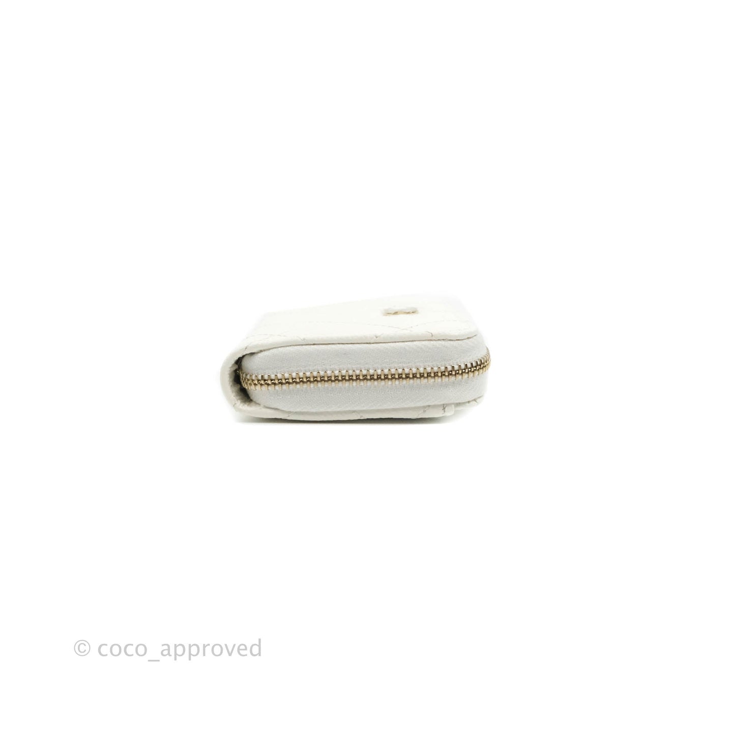 Chanel Classic Zipped Coin Purse White Caviar Gold Hardware