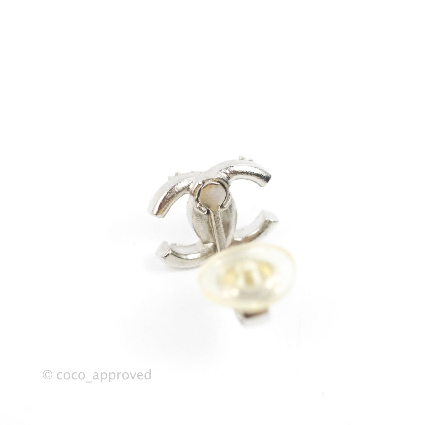 Chanel Crystal CC Earrings Ear Clip Silver Tone 20B