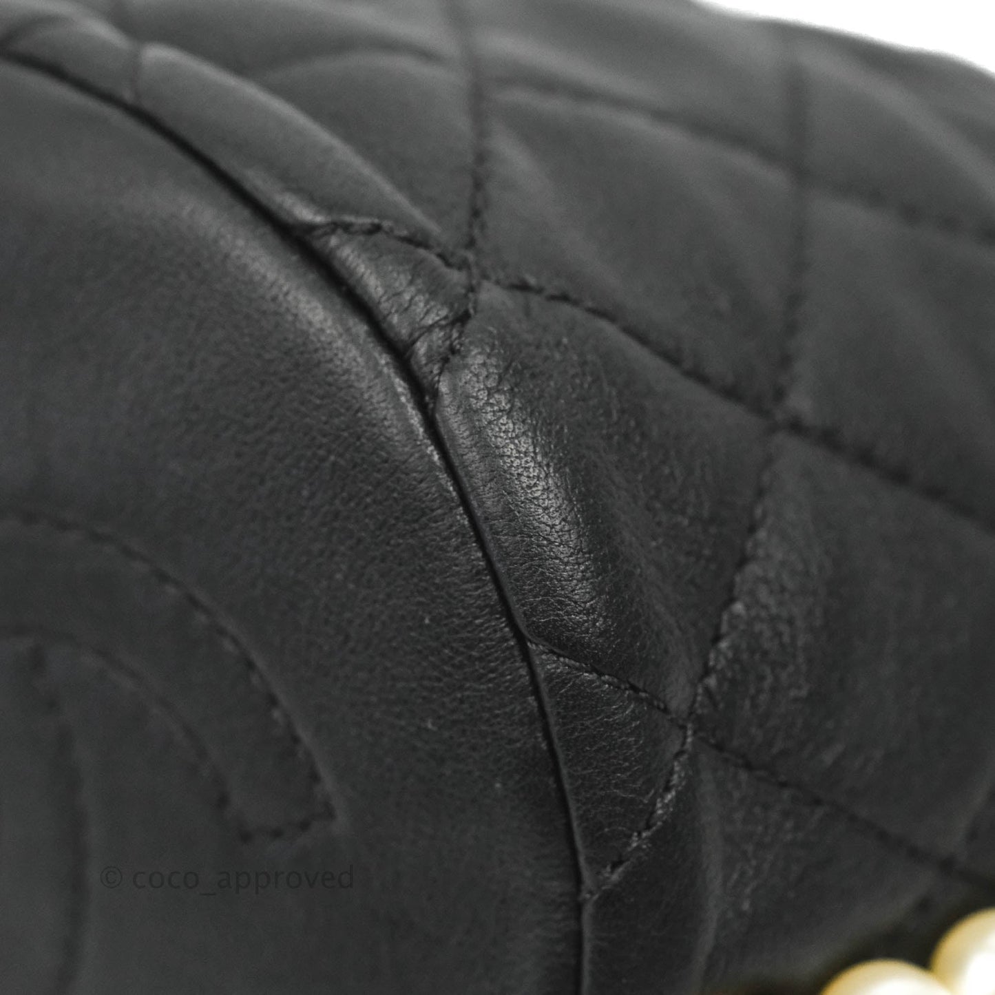 Chanel Quilted Pearl Mini About Pearls Drawstring Bucket Bag Black Calfskin