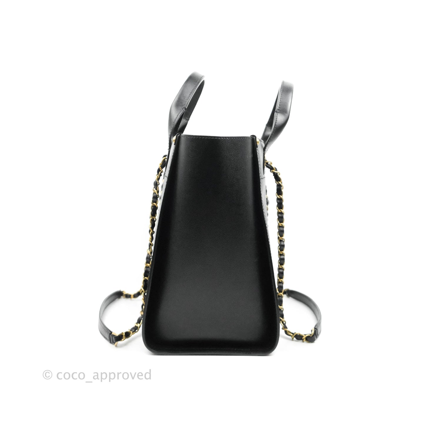 Chanel Small Studded Deauville Tote Black Caviar Gold Hardware