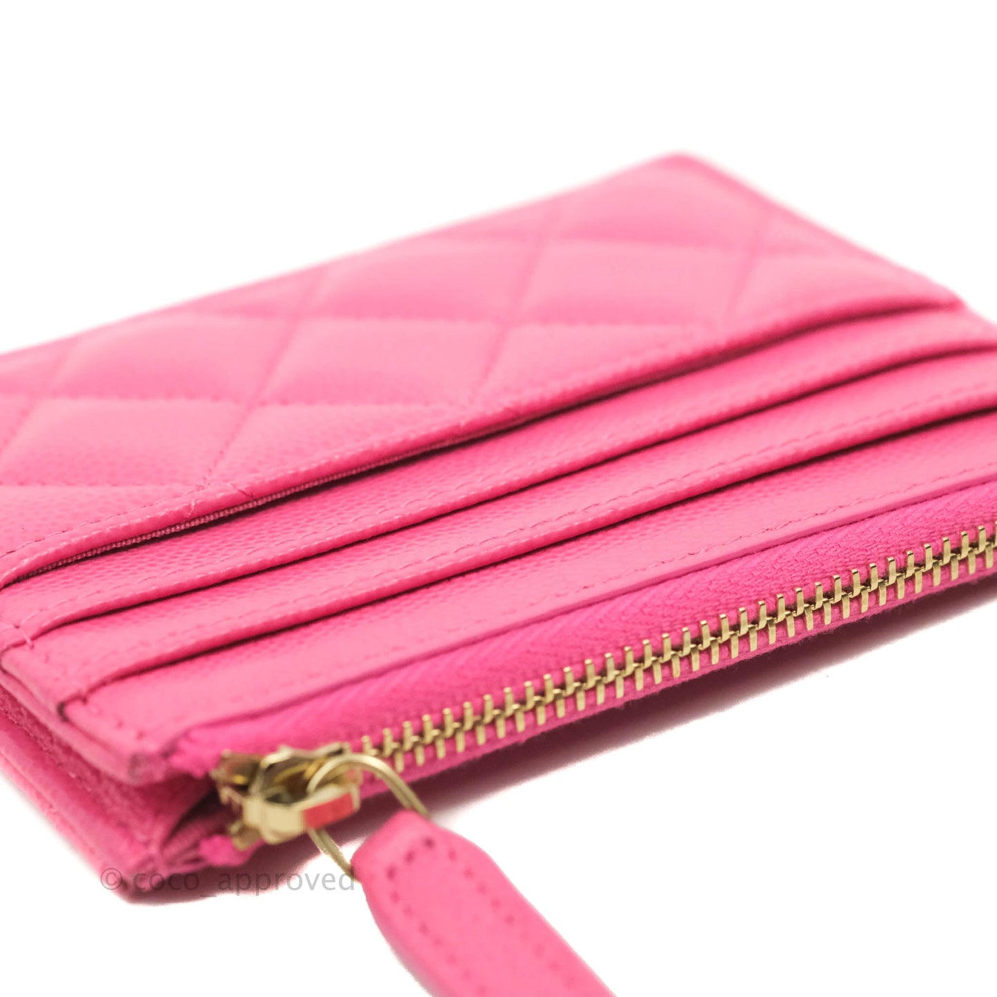 Chanel Quilted CC Zipped Card Holder Pink Caviar Gold Hardware