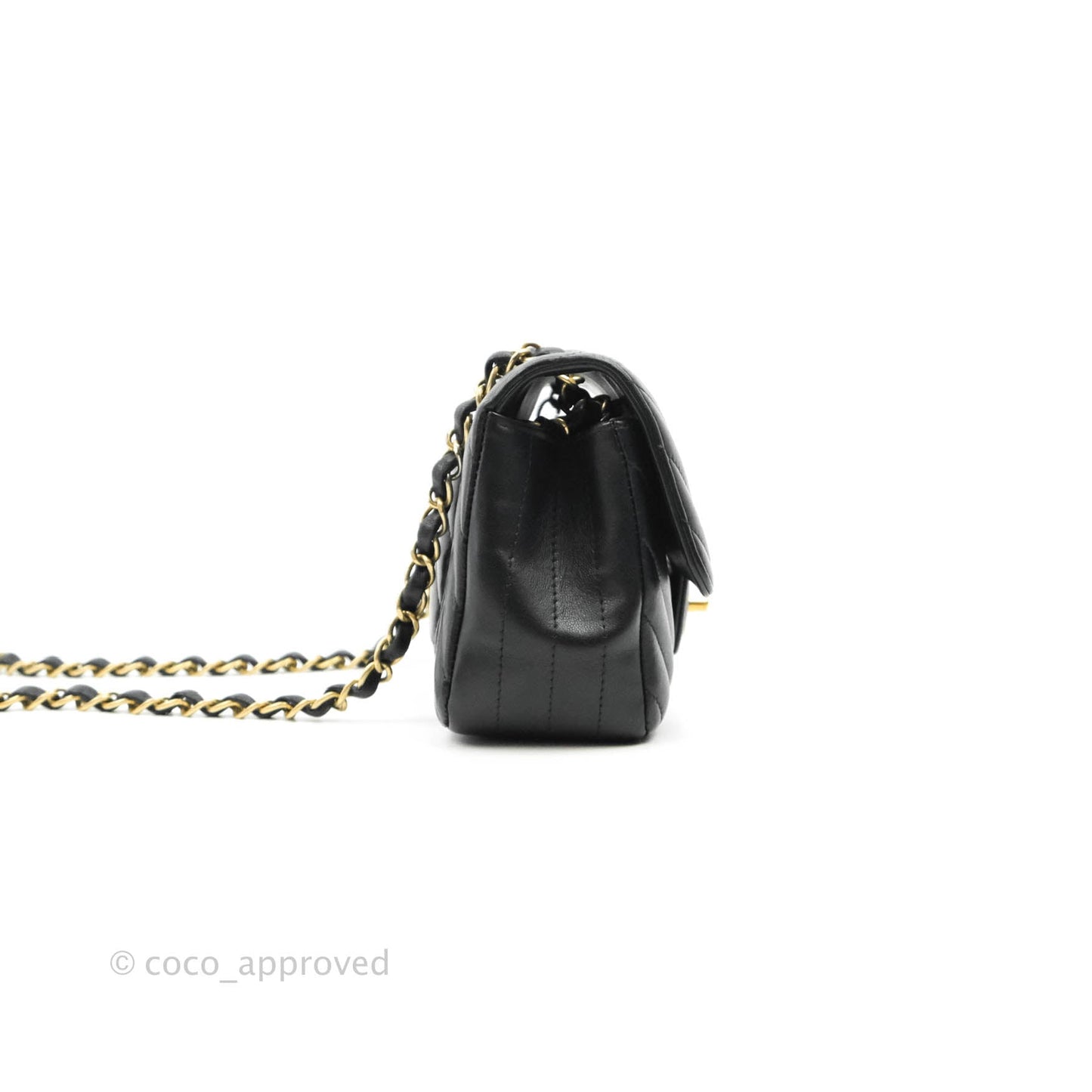 Chanel Chevron Mini Rectangular Flap Black Lambskin Aged Gold Hardware