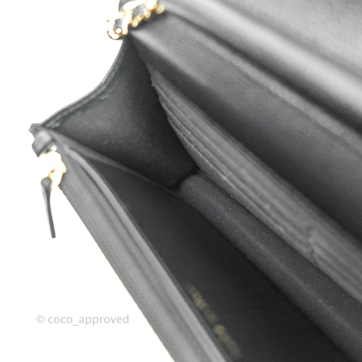 Chanel Quilted WOC Black Caviar Gold Hardware With Charms