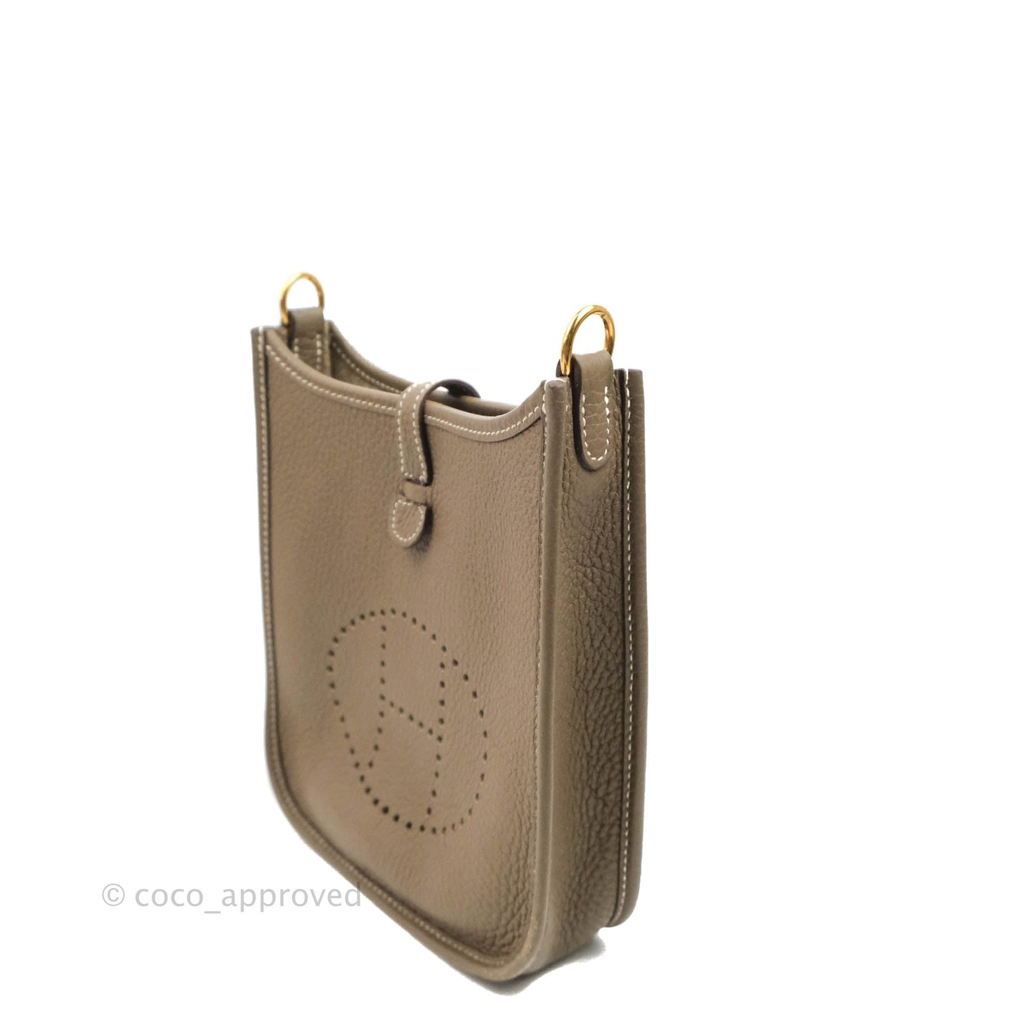 Hermès Mini Evelyne Etoupe Clemence Gold Hardware with Bleu Indigo Strap