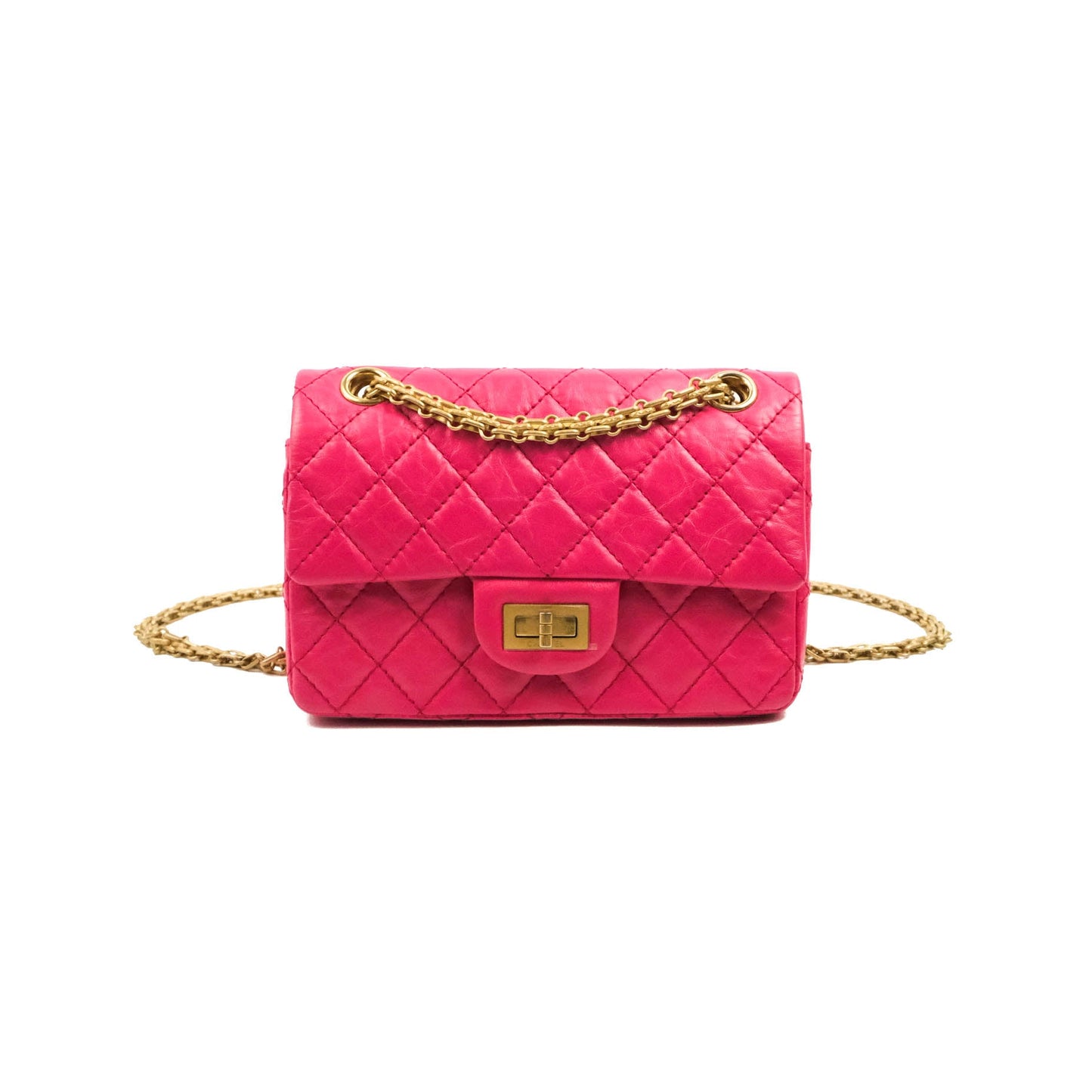 Chanel Mini Reissue 224 Fuschia Pink Aged Calfskin Aged Gold Hardware