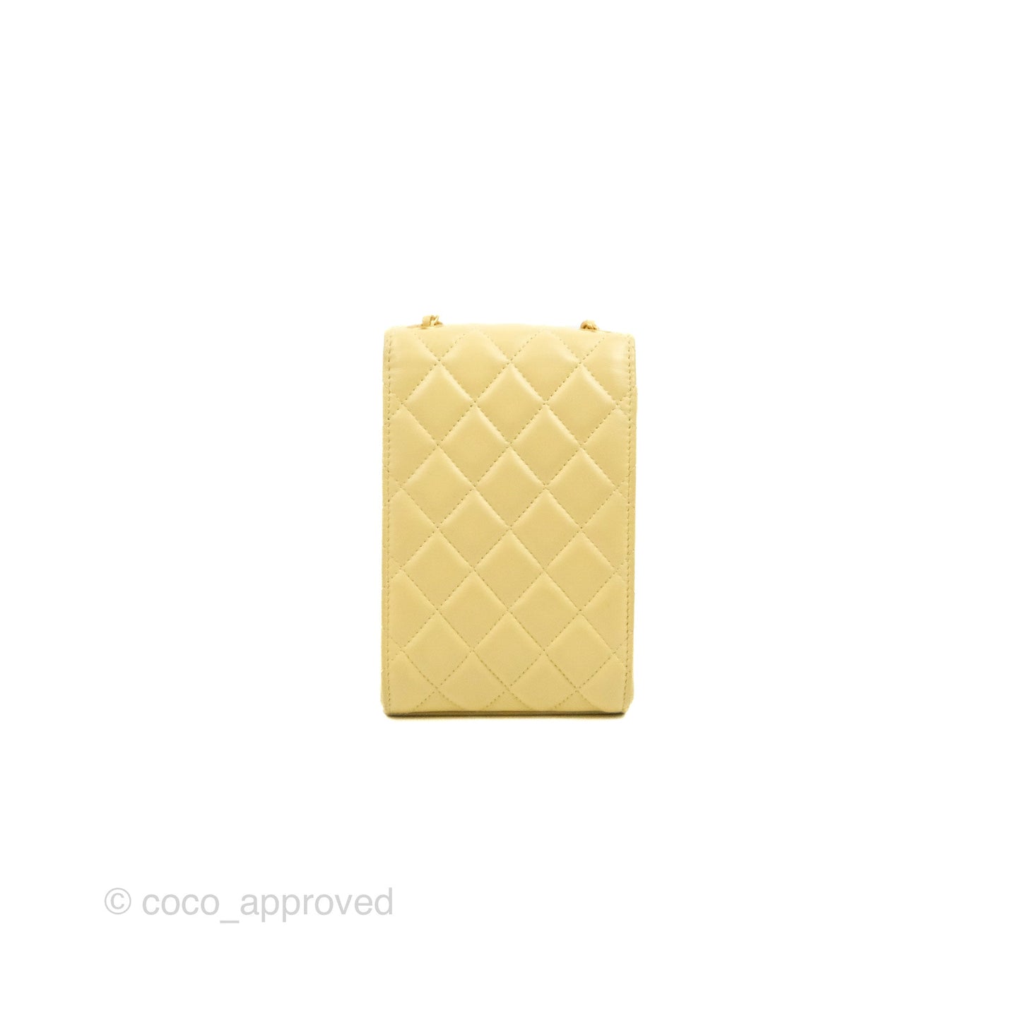 Chanel Quilted Pearl Crush Phone Holder With Chain Yellow Lambskin
