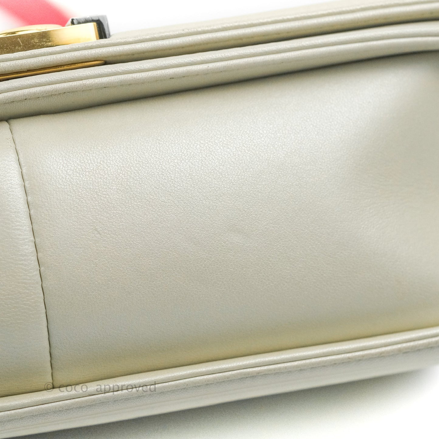 Chanel Cube Embossed Medium Boy Bag Iridescent Pearl White Lambskin Gold Hardware