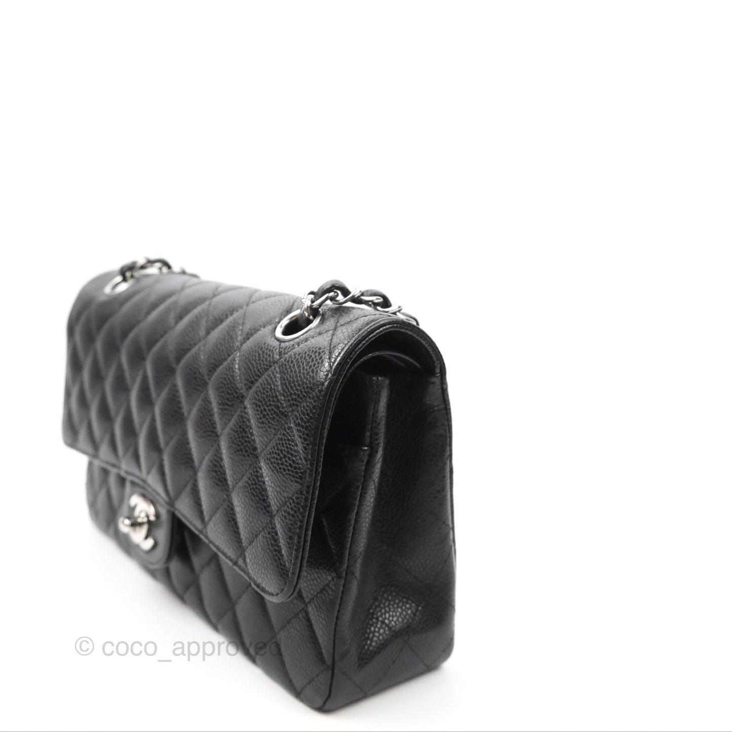 Chanel Classic M/L Medium Flap Quilted Black Caviar Silver Hardware