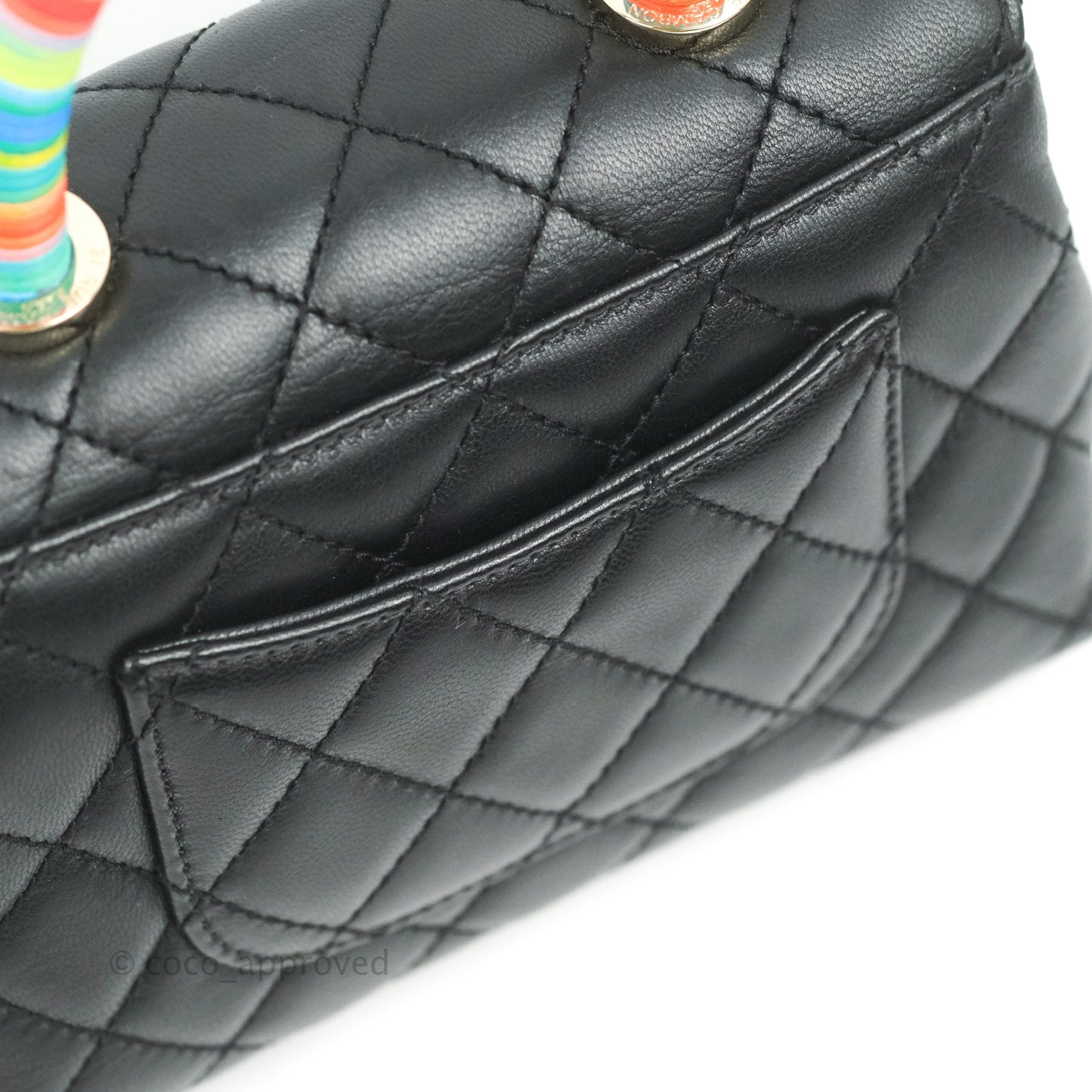 Chanel Quilted Mini Rainbow Coco Handle Bag Lambskin Black Gold Hardware