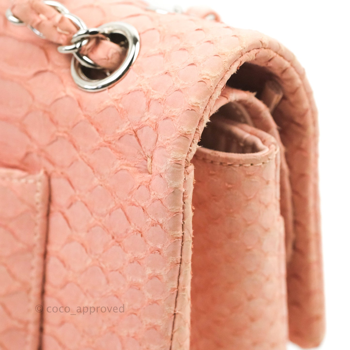 Chanel Classic M/L Medium Flap Quilted Pink Python Silver Hardware