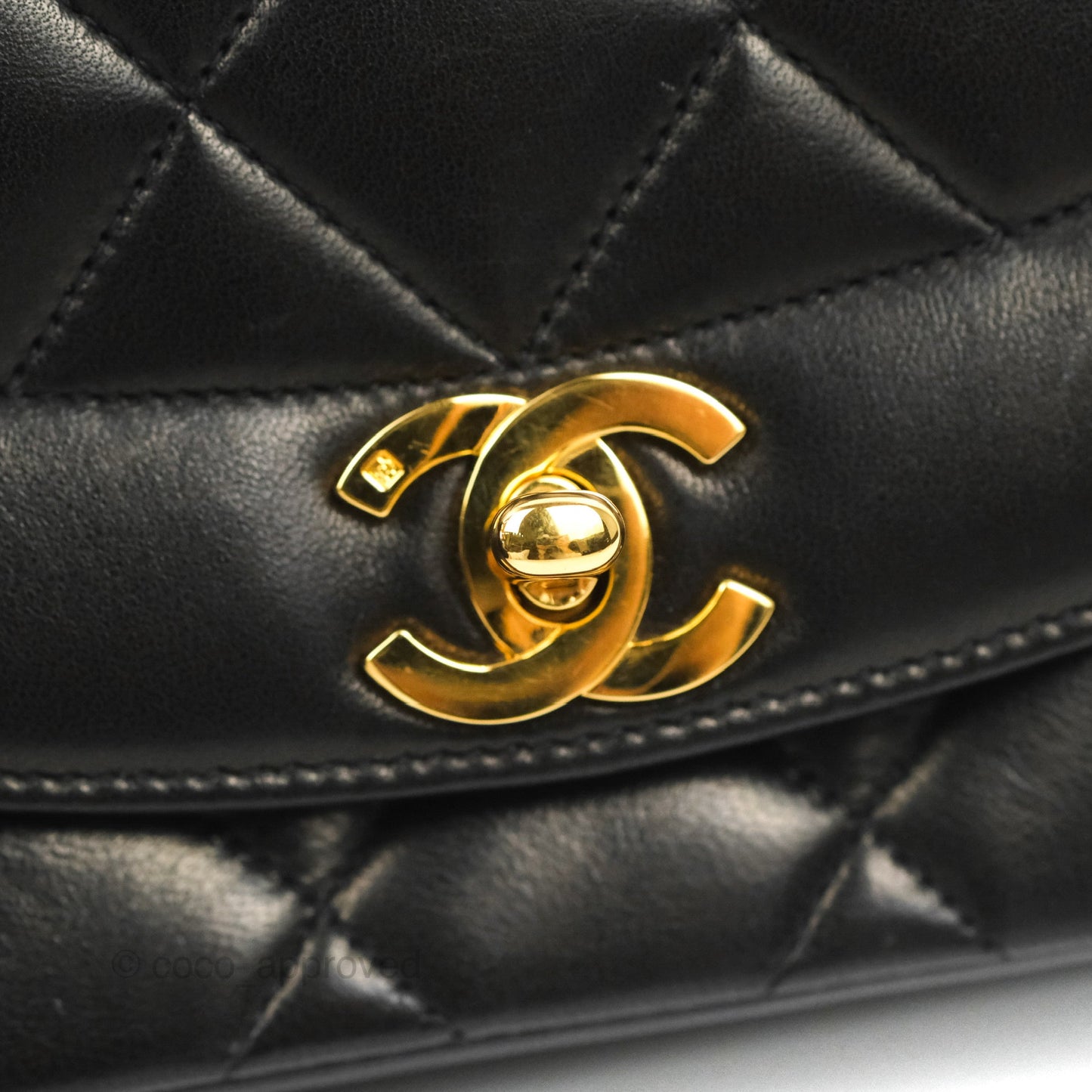 Chanel Vintage Small Quilted Classic Diana Flap Bag Black Lambskin 24K Gold Hardware