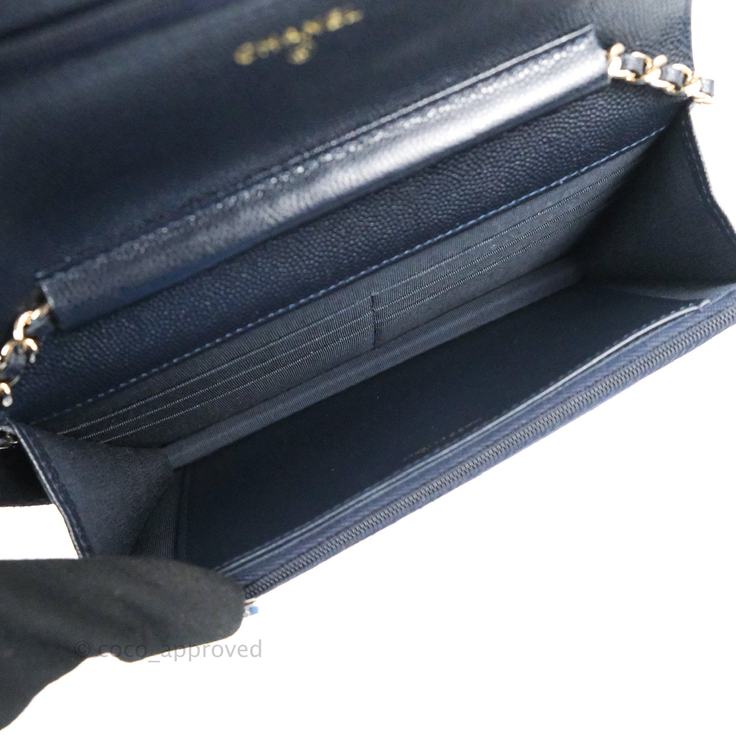 Chanel Quilted Classic Wallet on Chain WOC Navy Caviar Gold Hardware