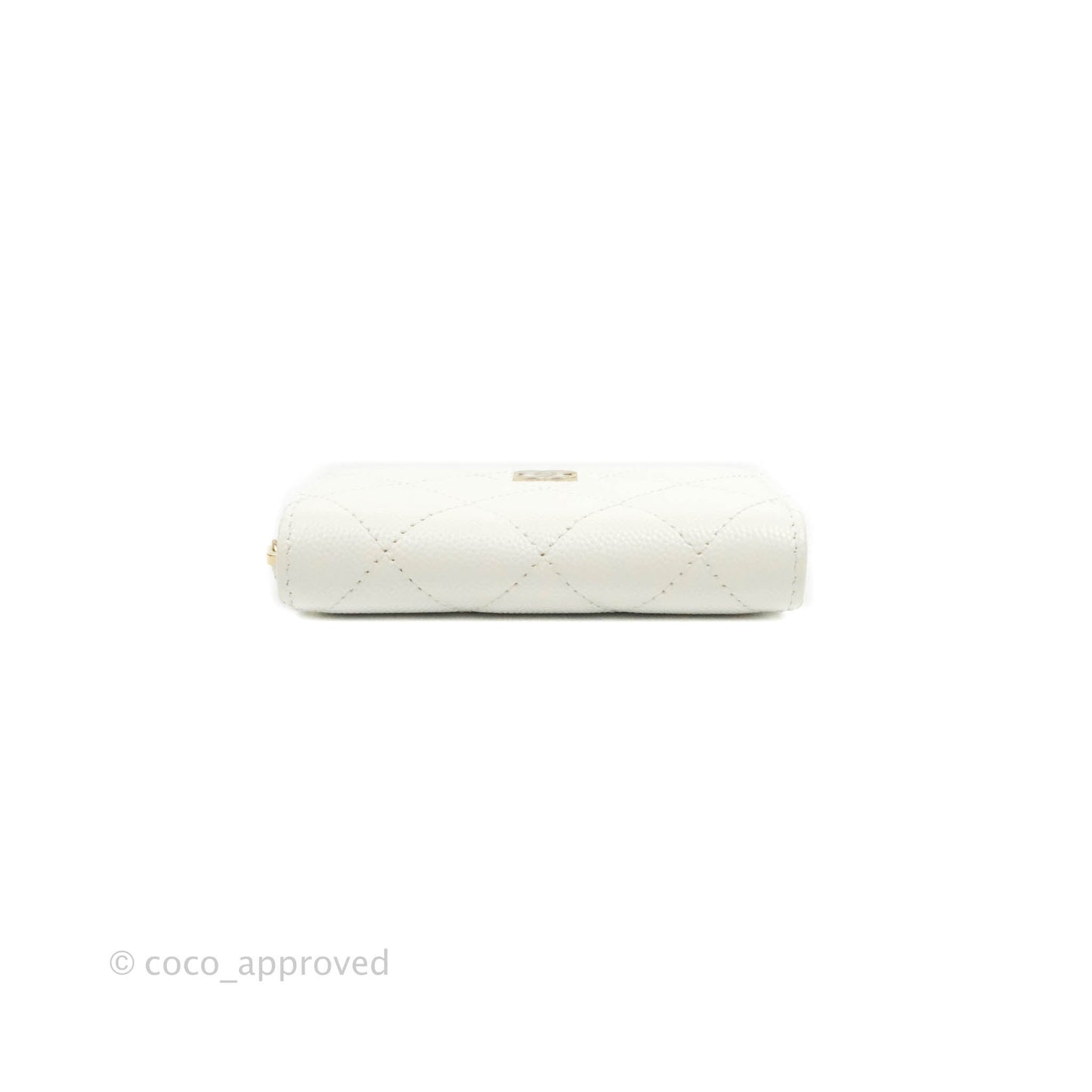 Chanel Classic Zipped Coin Purse White Caviar Gold Hardware