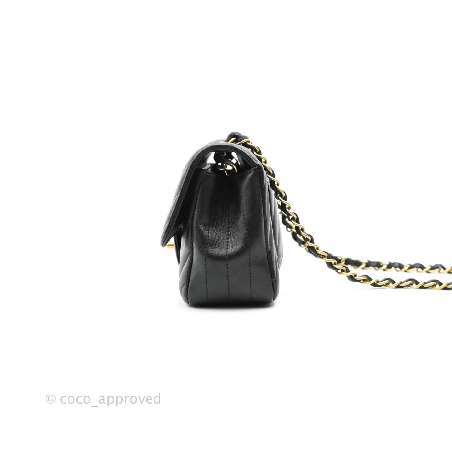 Chanel Chevron Mini Rectangular Flap Black Lambskin Aged Gold Hardware