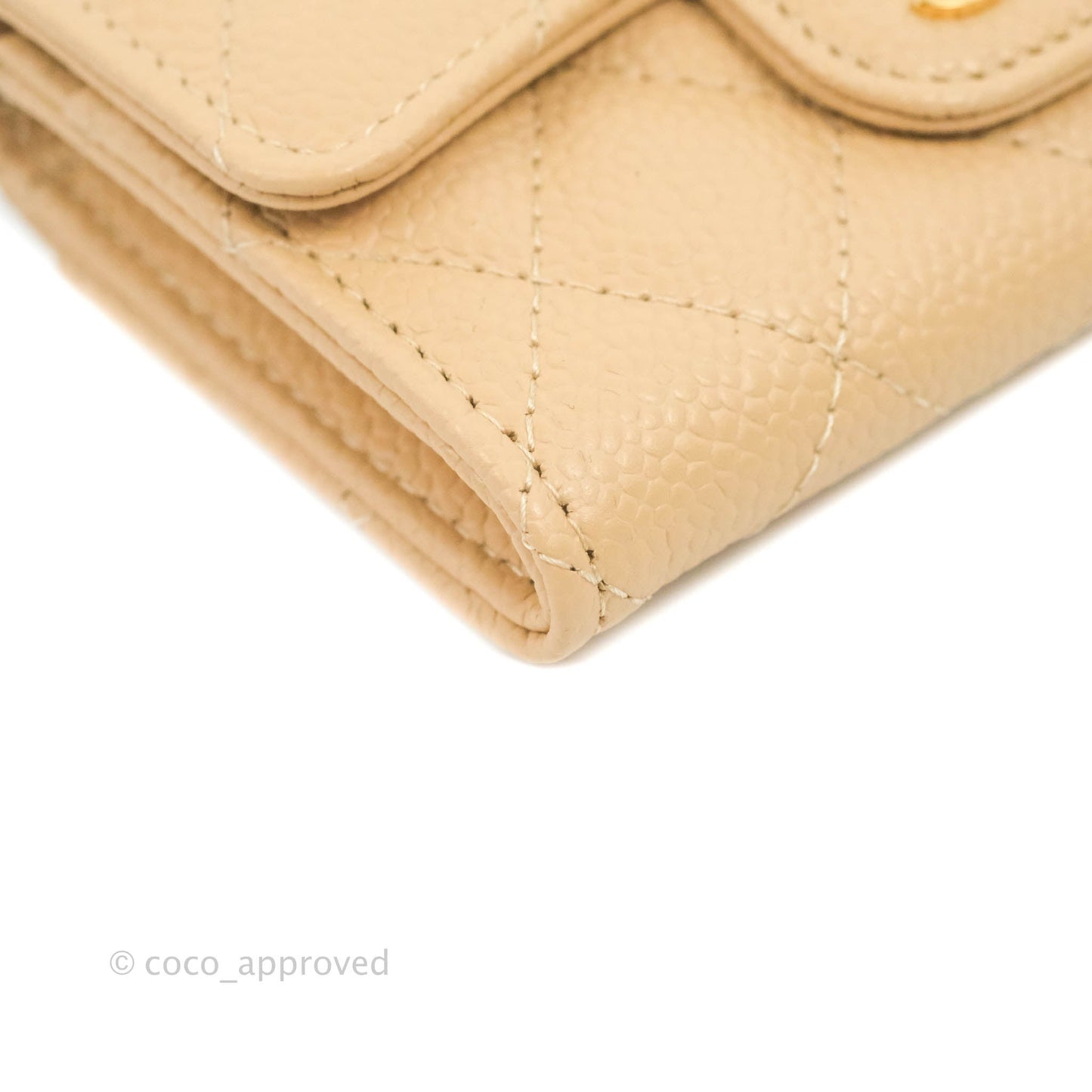 Chanel Quilted Flap Card Holder Beige Caviar Gold Hardware