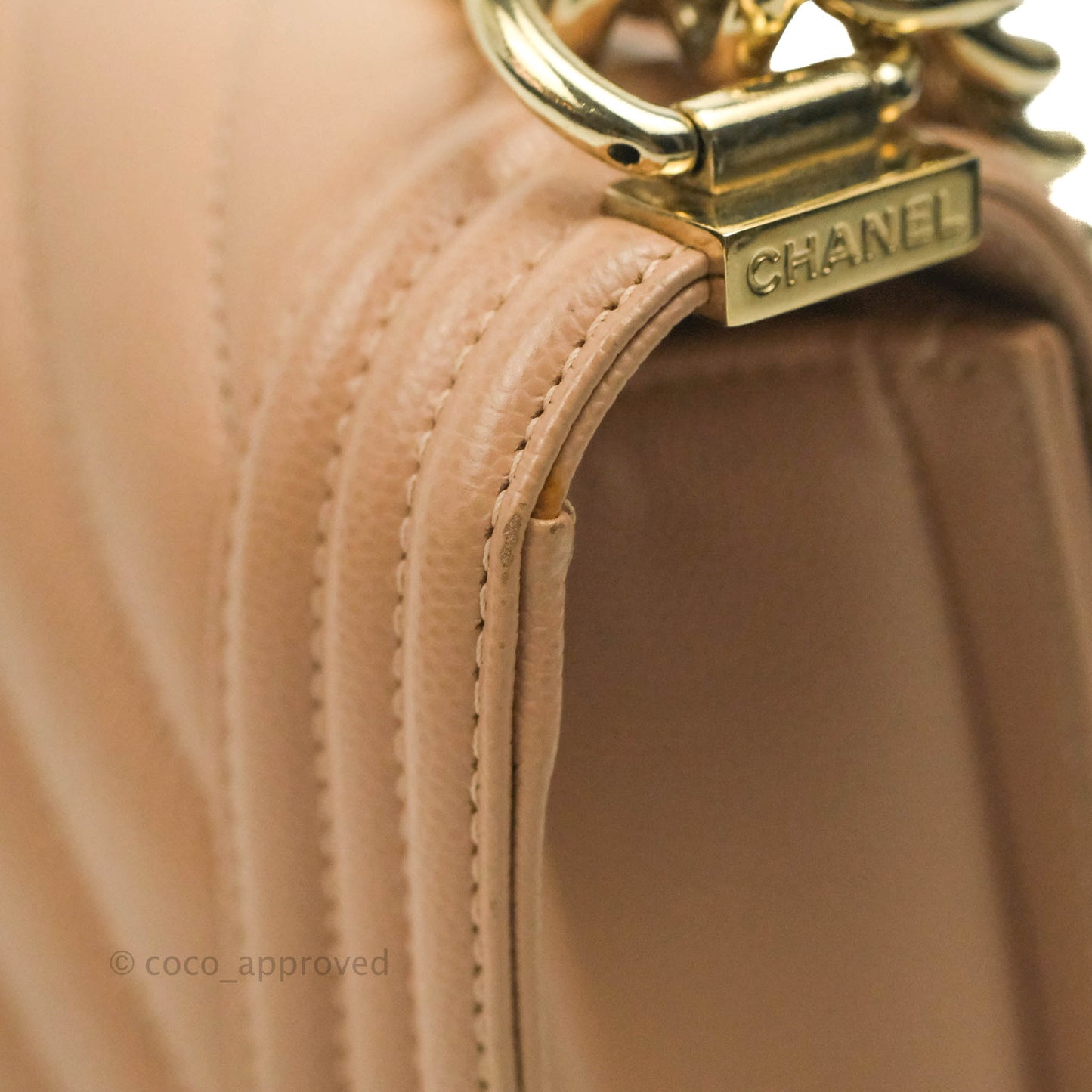 Chanel Small Chevron Boy Dark Beige Caviar Gold Hardware