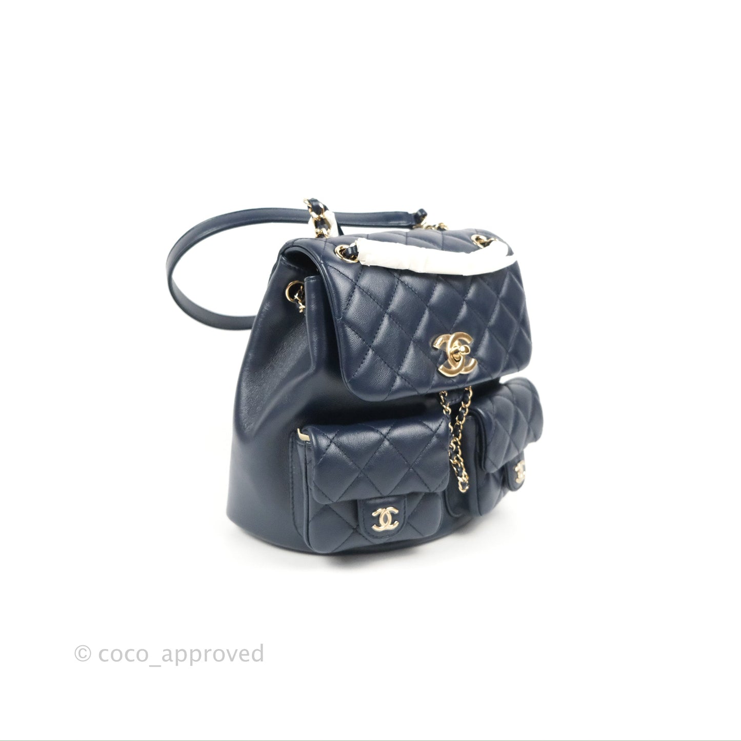 Chanel Duma Backpack Medium Navy Calfskin Gold Hardware 23P