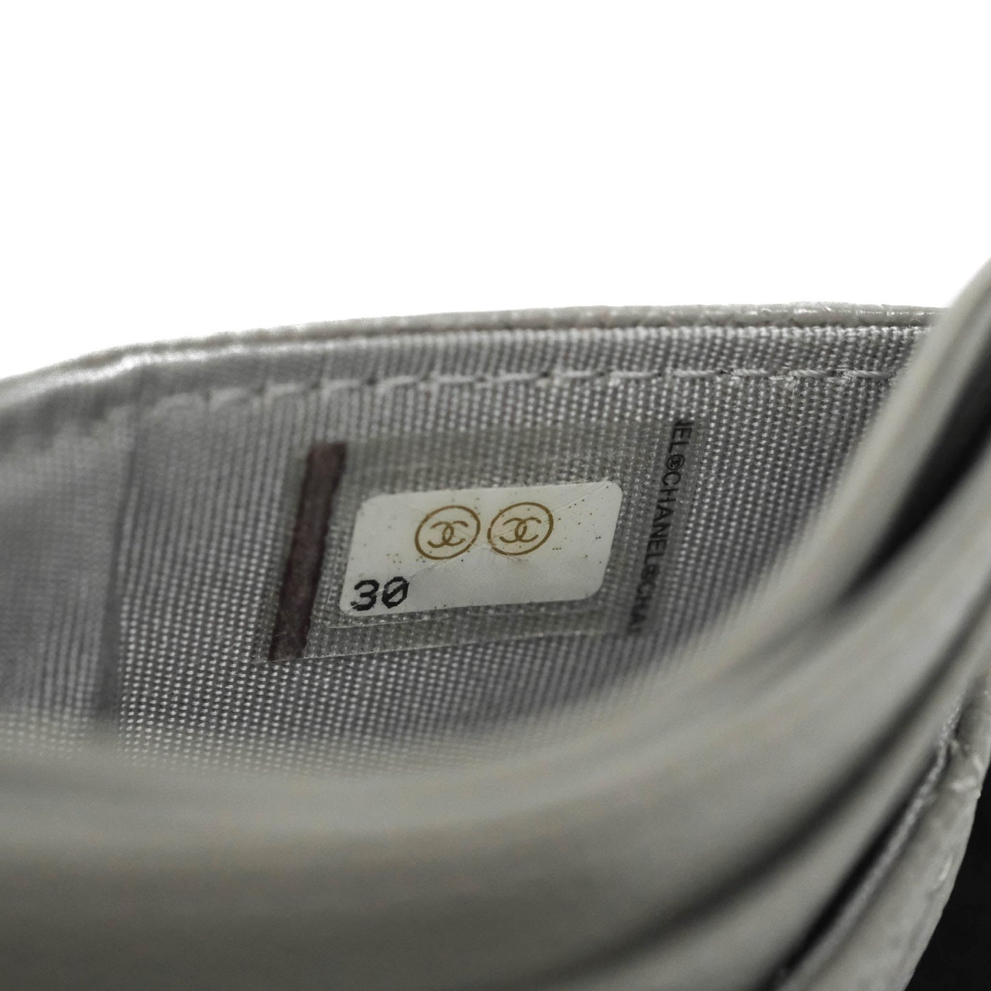 Chanel Quilted Boy Card Holder Grey Caviar Gold Hardware