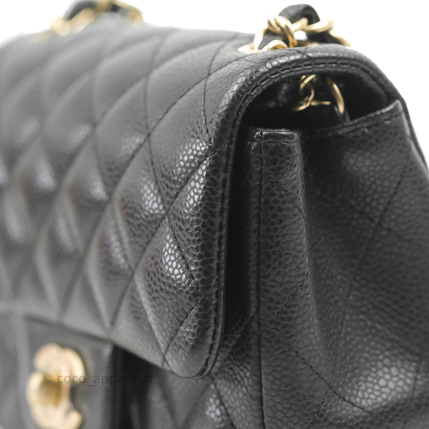 Chanel Quilted Mini Square Flap Bag Pearly Black Caviar Matte Gold Hardware