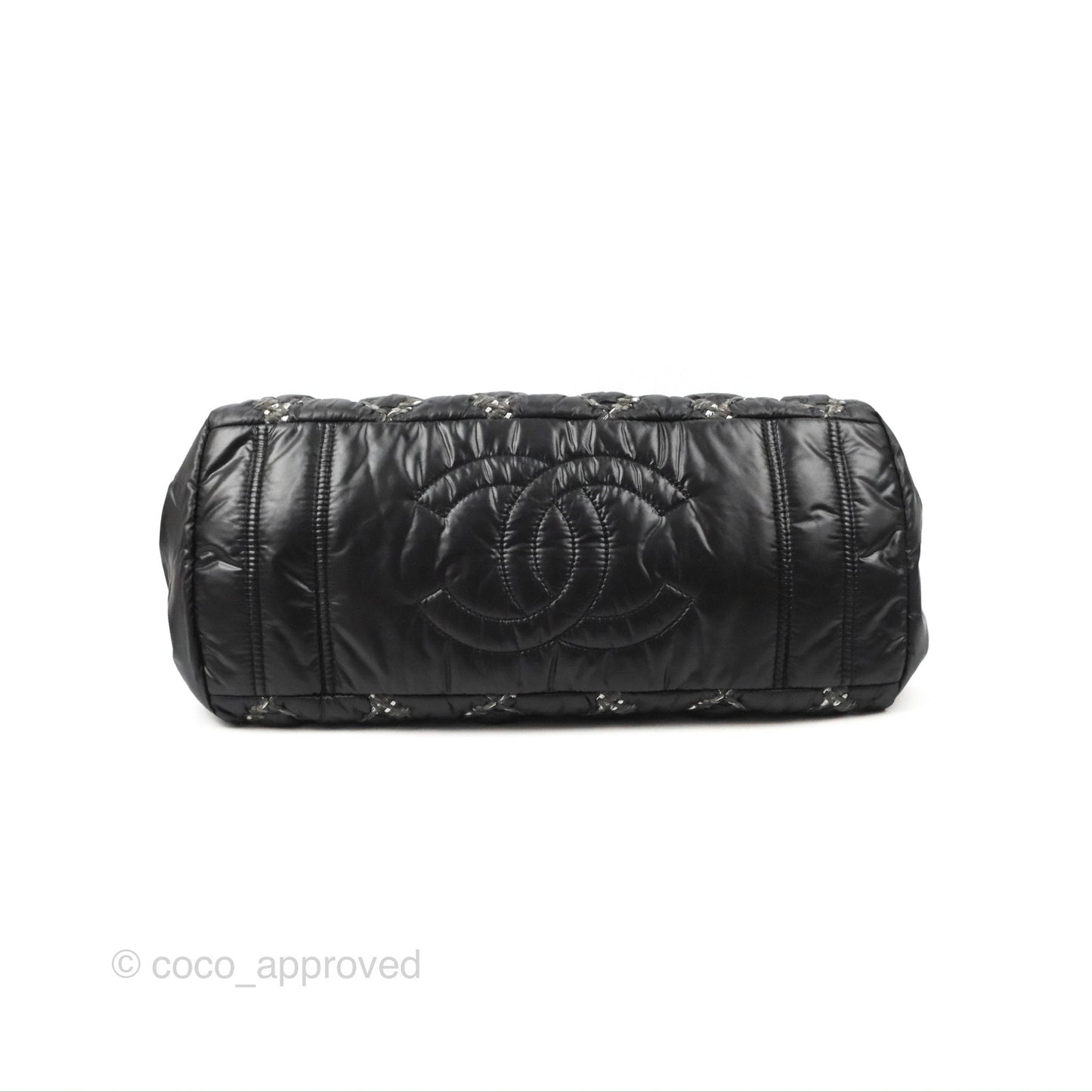 Chanel Large Tweed on Stitch Tote Quilted Nylon Black