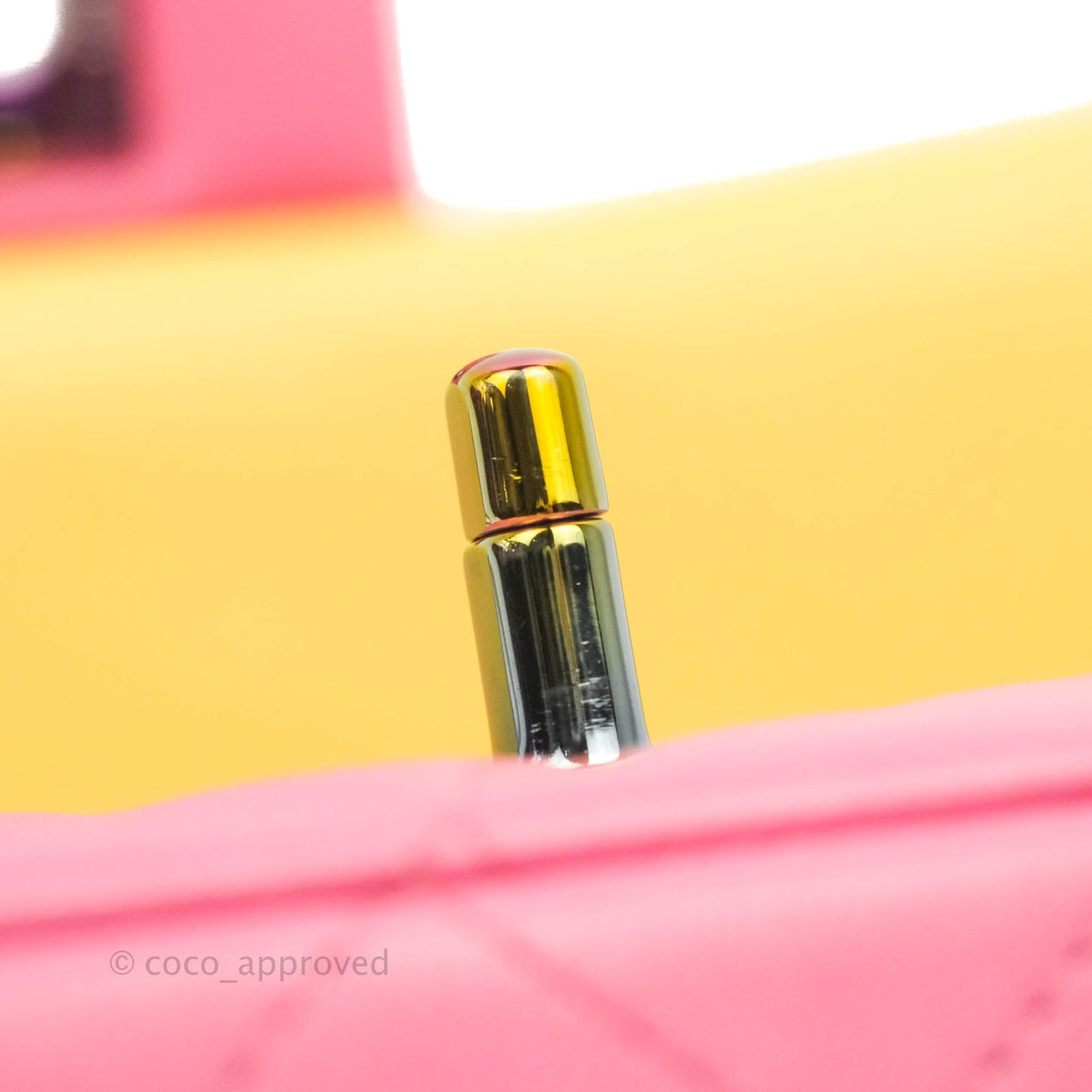 Chanel Mini Rectangular Pink Lambskin Rainbow Hardware