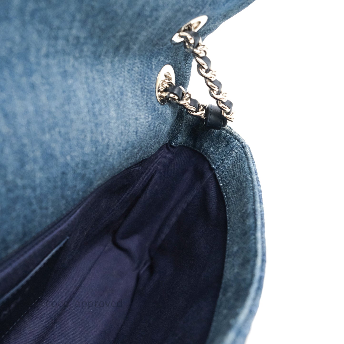 Chanel Camellia Embroidered Flap Bag Blue Washed Denim Silver Hardware