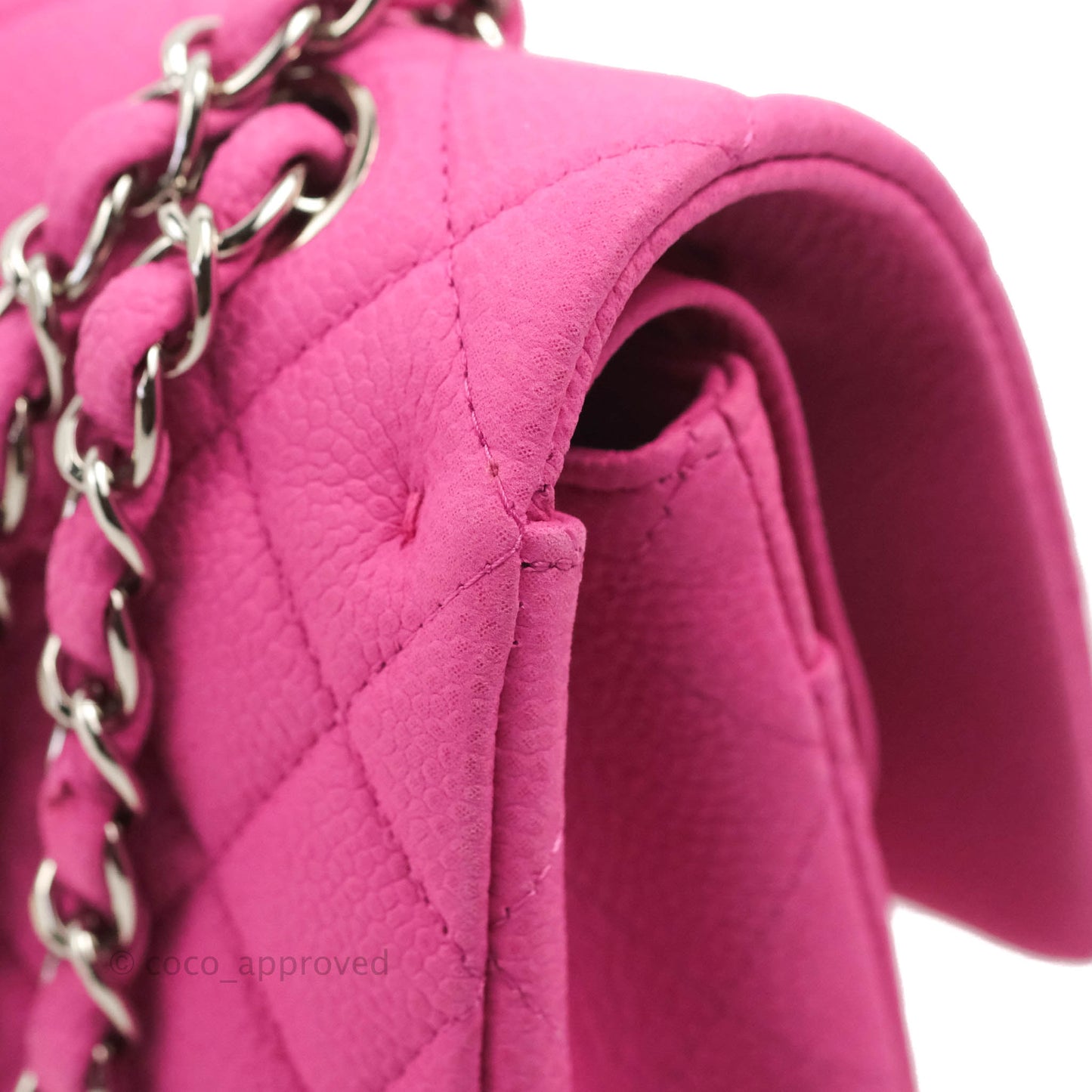 Chanel Classic M/L Medium Flap Quilted Pink Matte Caviar Silver Hardware