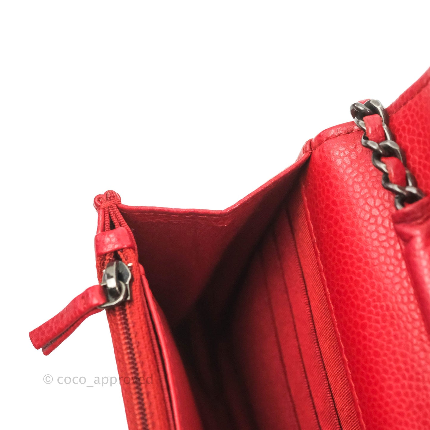 Chanel Quilted Classic Wallet on Chain WOC Red Caviar Ruthenium Hardware