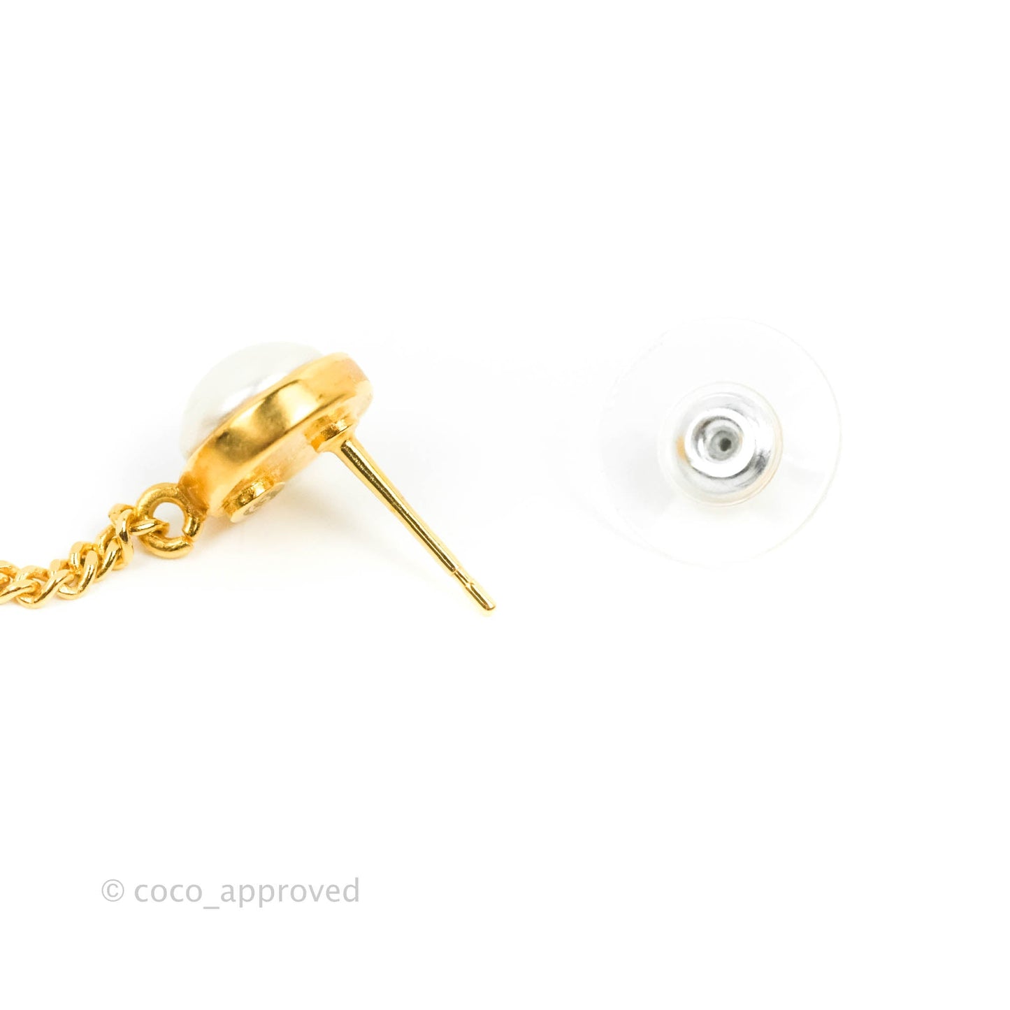 Chanel Chanel Perfume Rhinestone Pearl Long Drop Earrings Gold Tone 20A