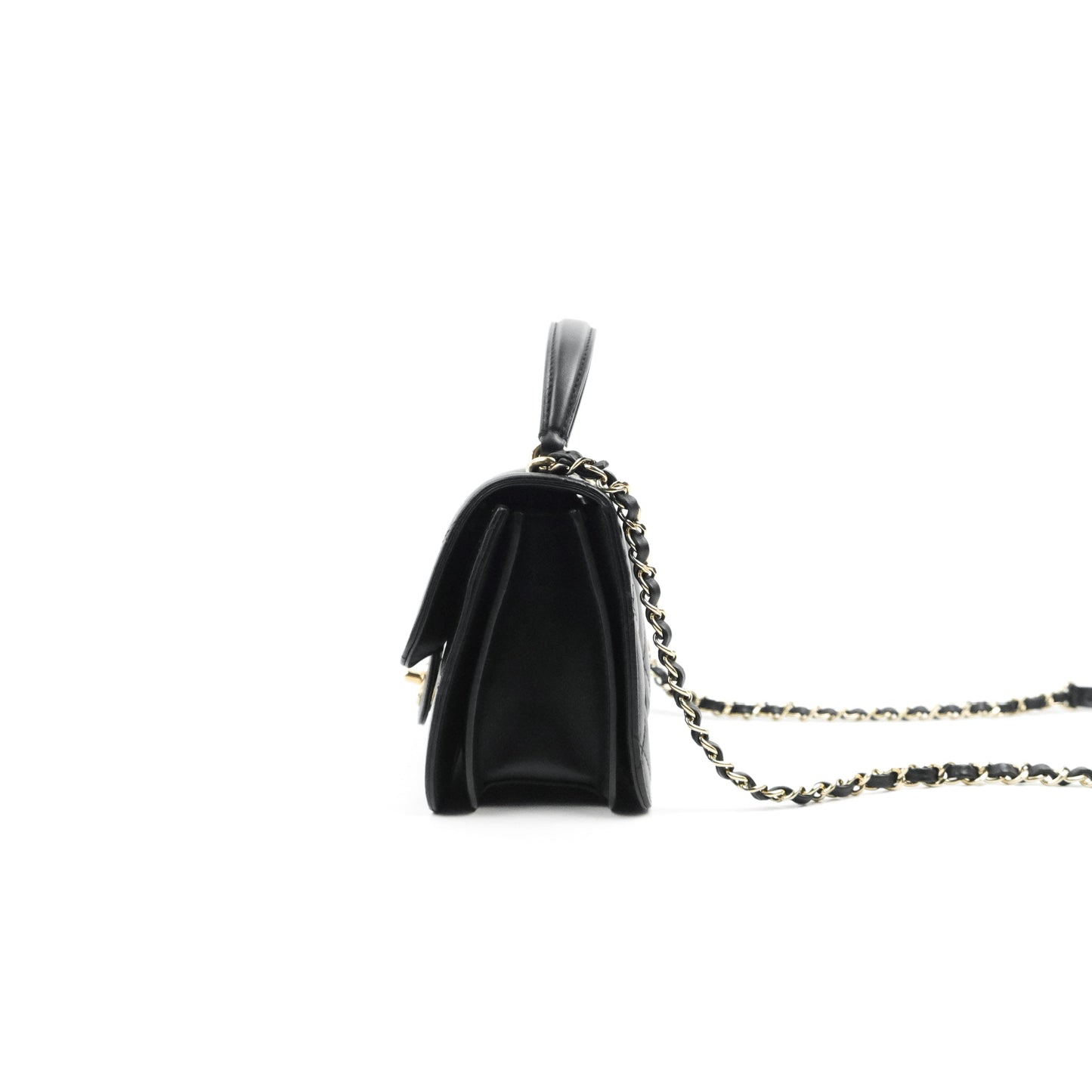 Chanel Small Coco Lady Quilted Flap Bag With Top Handle Black Calfskin Gold Hardware