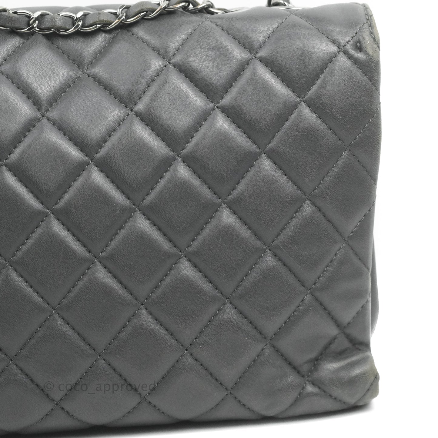 Chanel Quilted Jumbo Coco Loop Flap Dark Grey Lambskin Silver Hardware