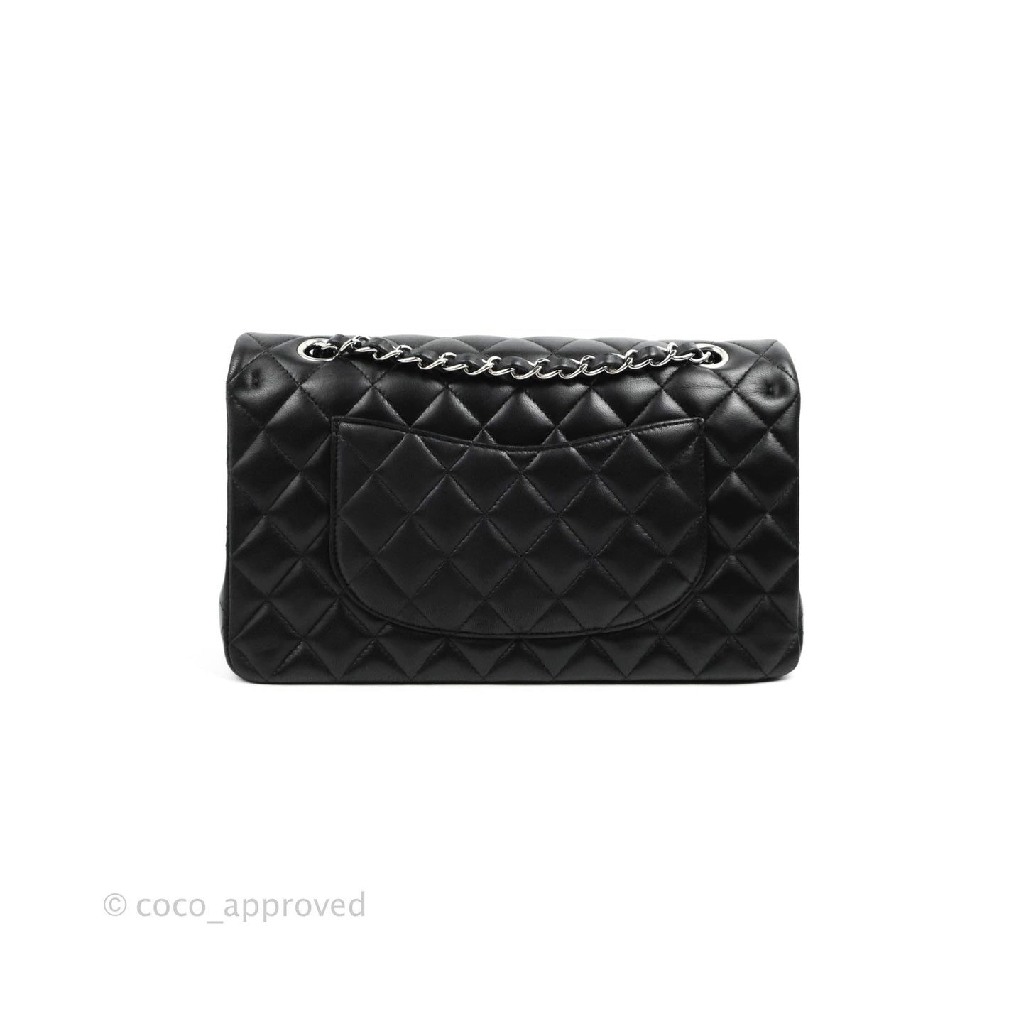 Chanel Classic M/L Medium Flap Quilted Black Lambskin Silver Hardware
