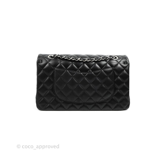 Chanel Classic M/L Medium Flap Quilted Black Lambskin Silver Hardware