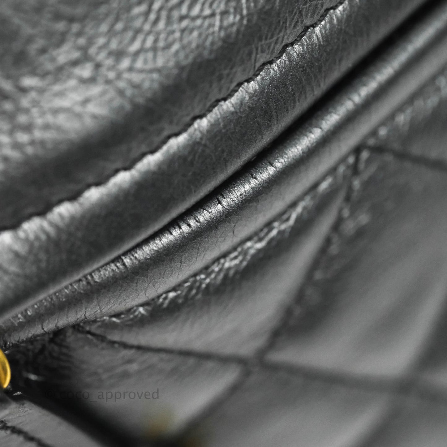 Chanel Quilted Drawstring Shopping Tote Bag Metallic Dark Grey Aged Calfskin Aged Gold Hardware