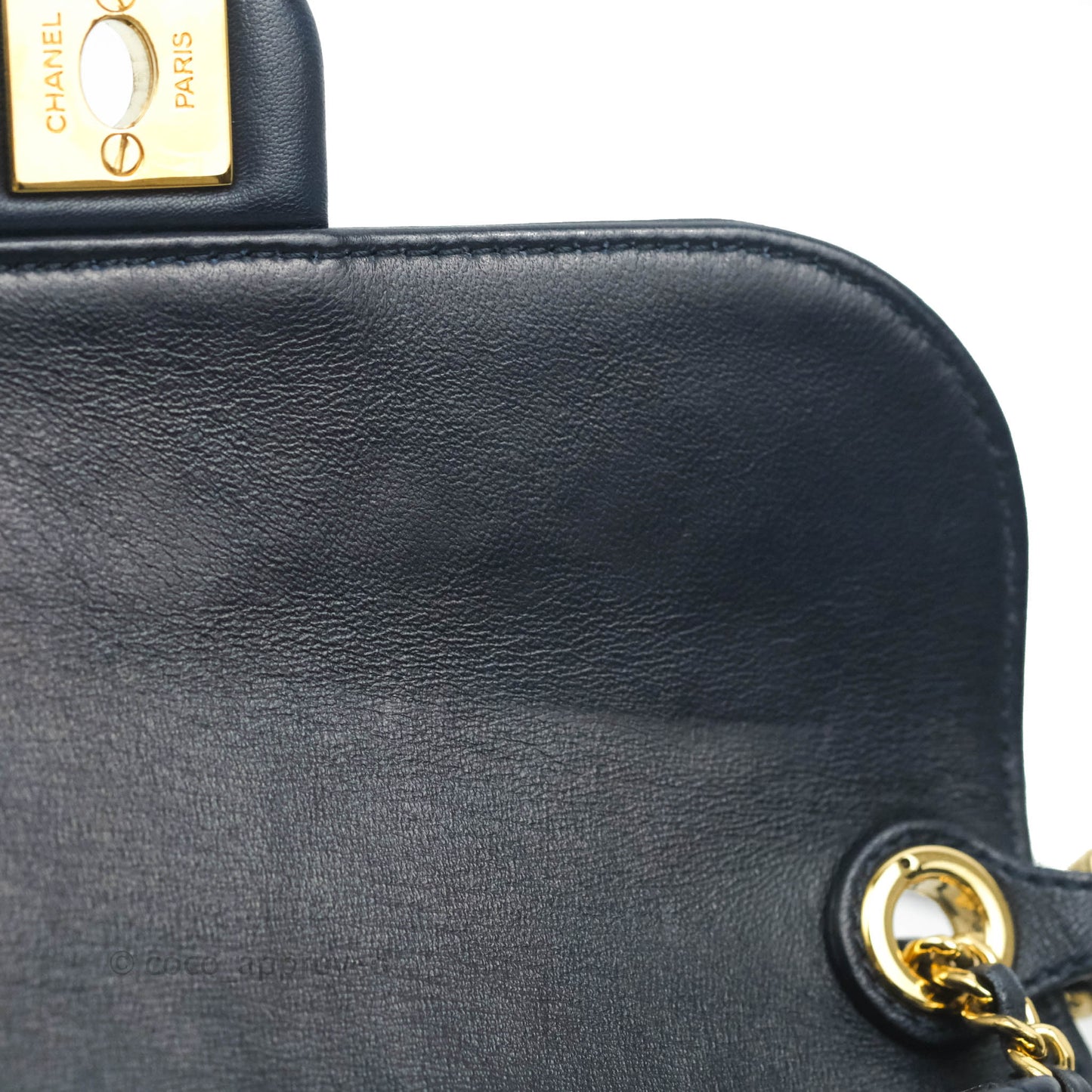 Chanel Flat Flap Bag With Chain Navy Calfskin Gold Hardware