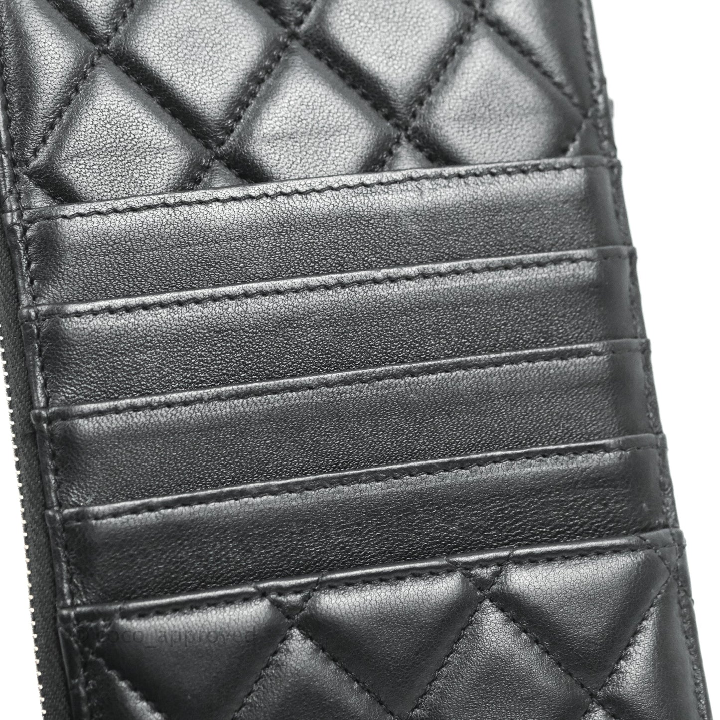 Chanel Black Lambskin Phone Holder Long Zip Wallet