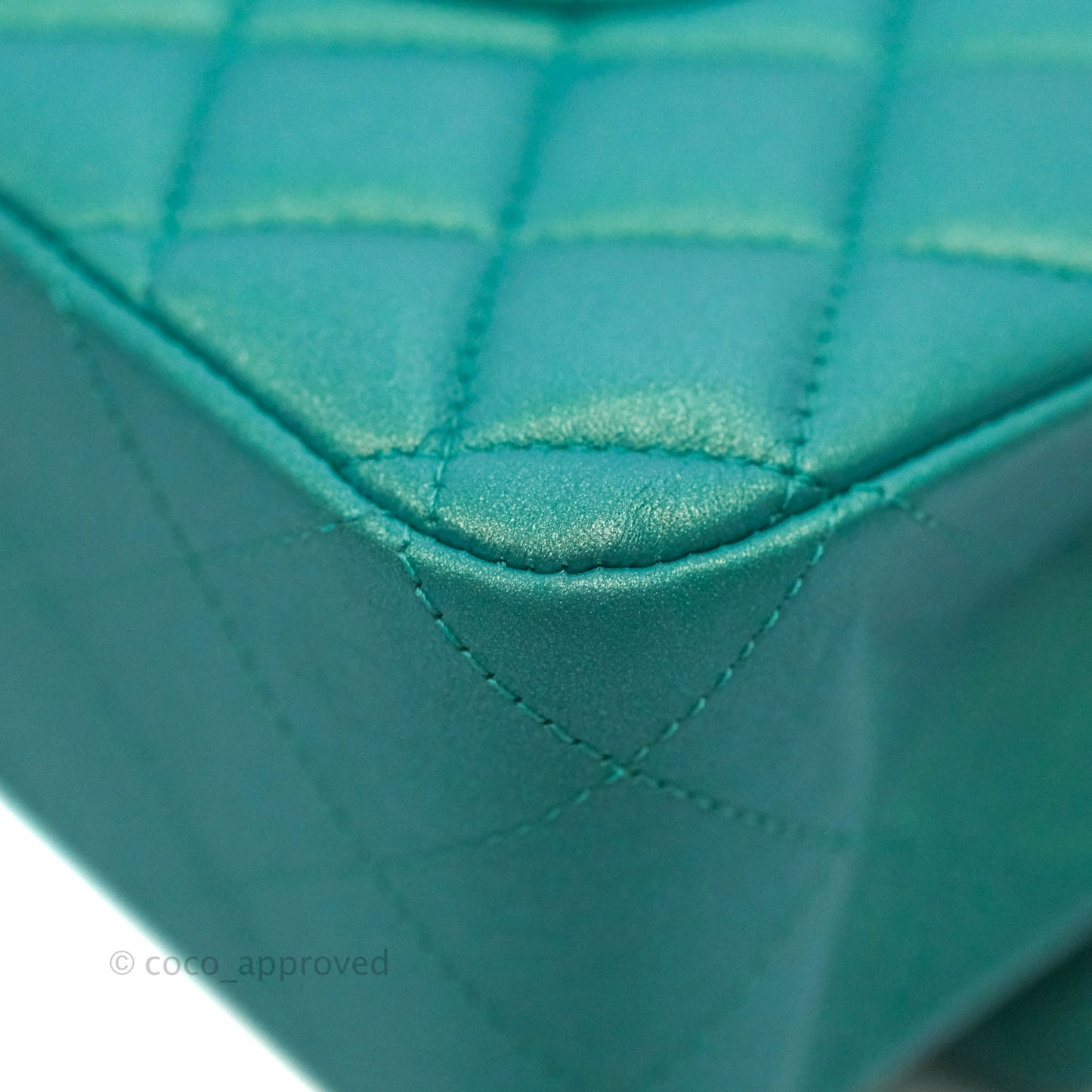 Chanel Classic M/L Medium Double Flap Iridescent Turquoise Calfskin Gold Hardware