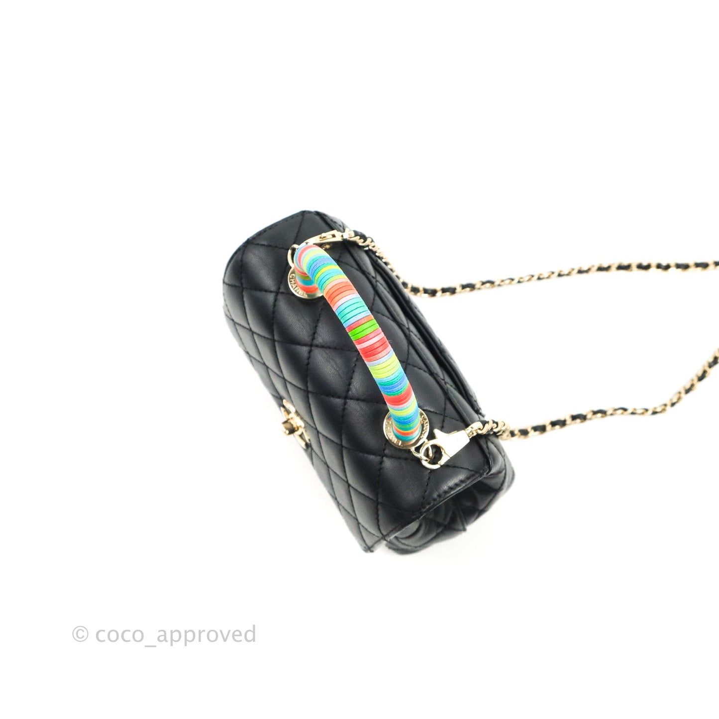 Chanel Quilted Mini Rainbow Coco Handle Bag Lambskin Black Gold Hardware