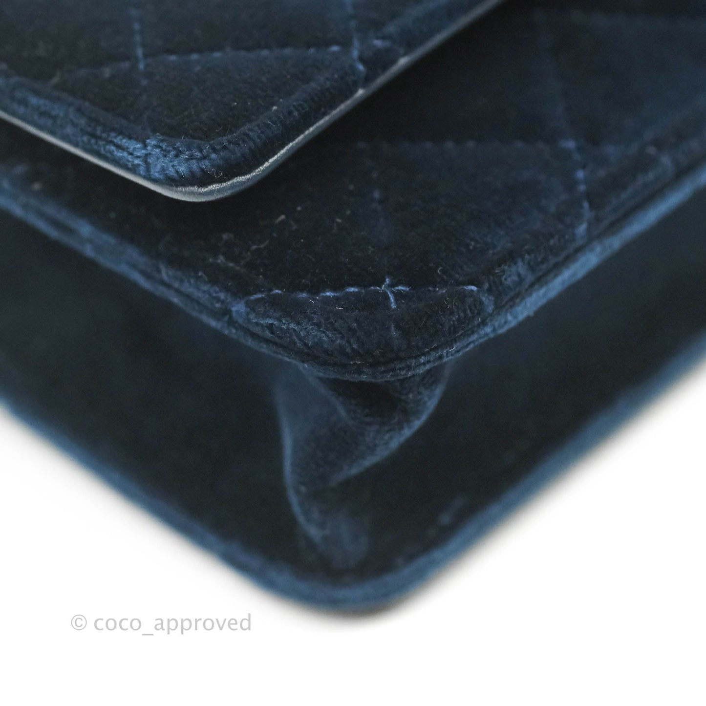Chanel Quilted Crystal Pearl Crush Wallet on Chain WOC Navy Velvet Gold Hardware