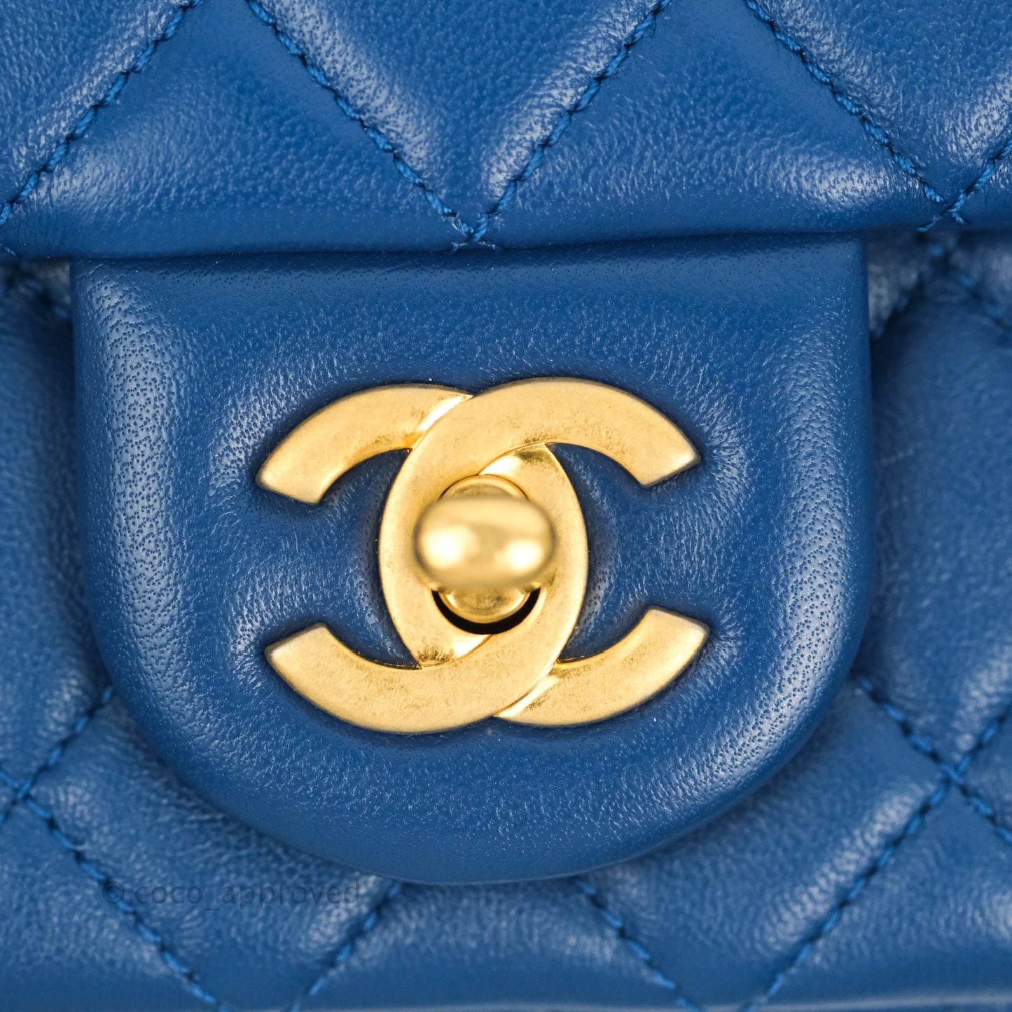 Chanel Quilted Mini Rectangular Pearl Crush Blue Lambskin Aged Gold Hardware