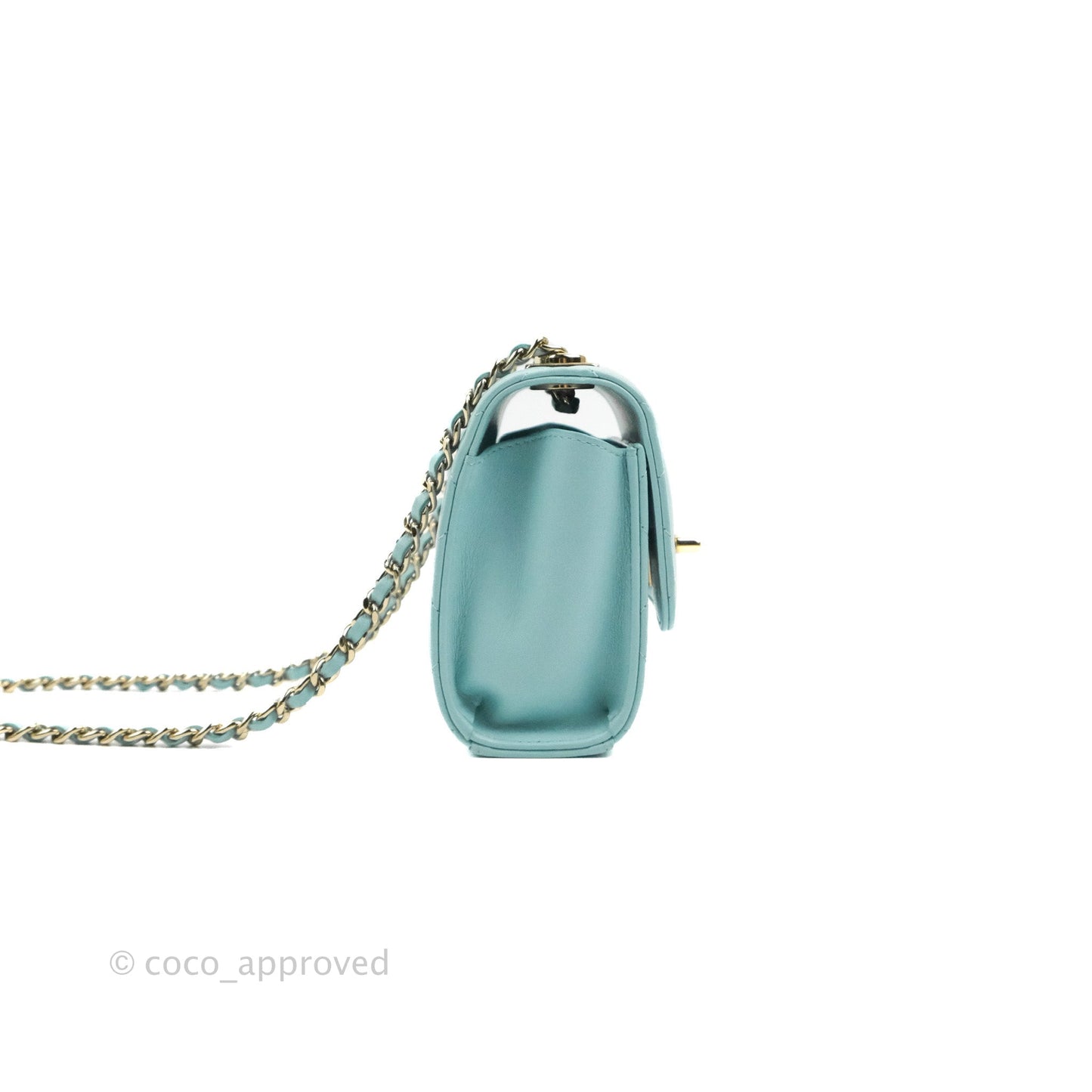 Chanel Mini Quilted Trendy CC Clutch With Chain Tiffany Blue Lambskin Gold Hardware