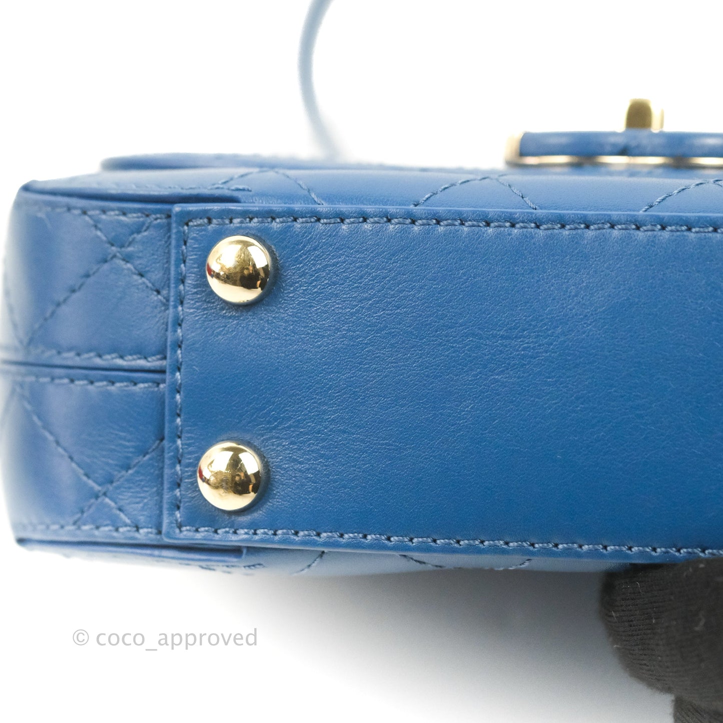 Chanel Blue Quilted Leather Small Frame In Flap Bag
