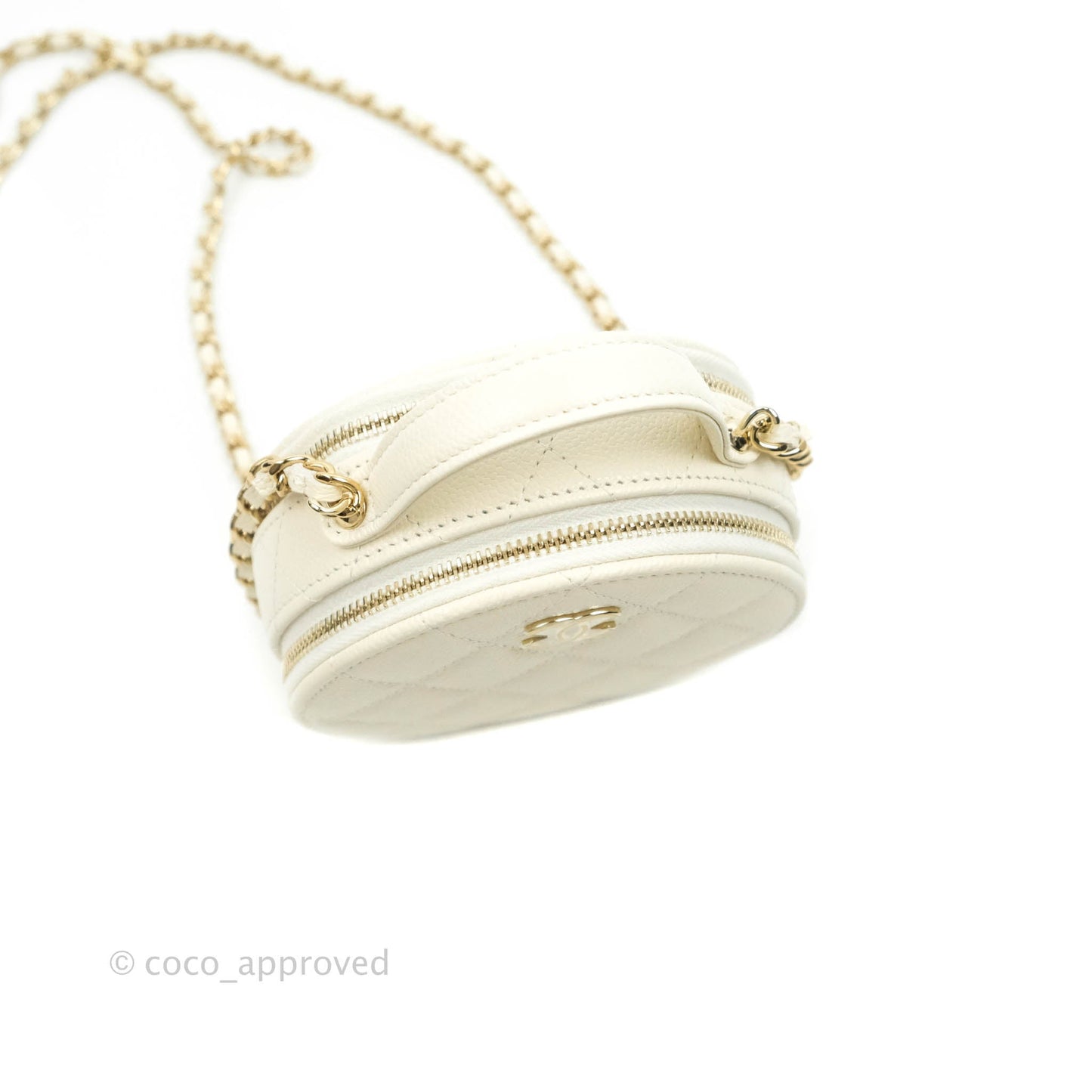 Chanel Mini Round Vanity Bag with Handle Ivory Caviar 22C