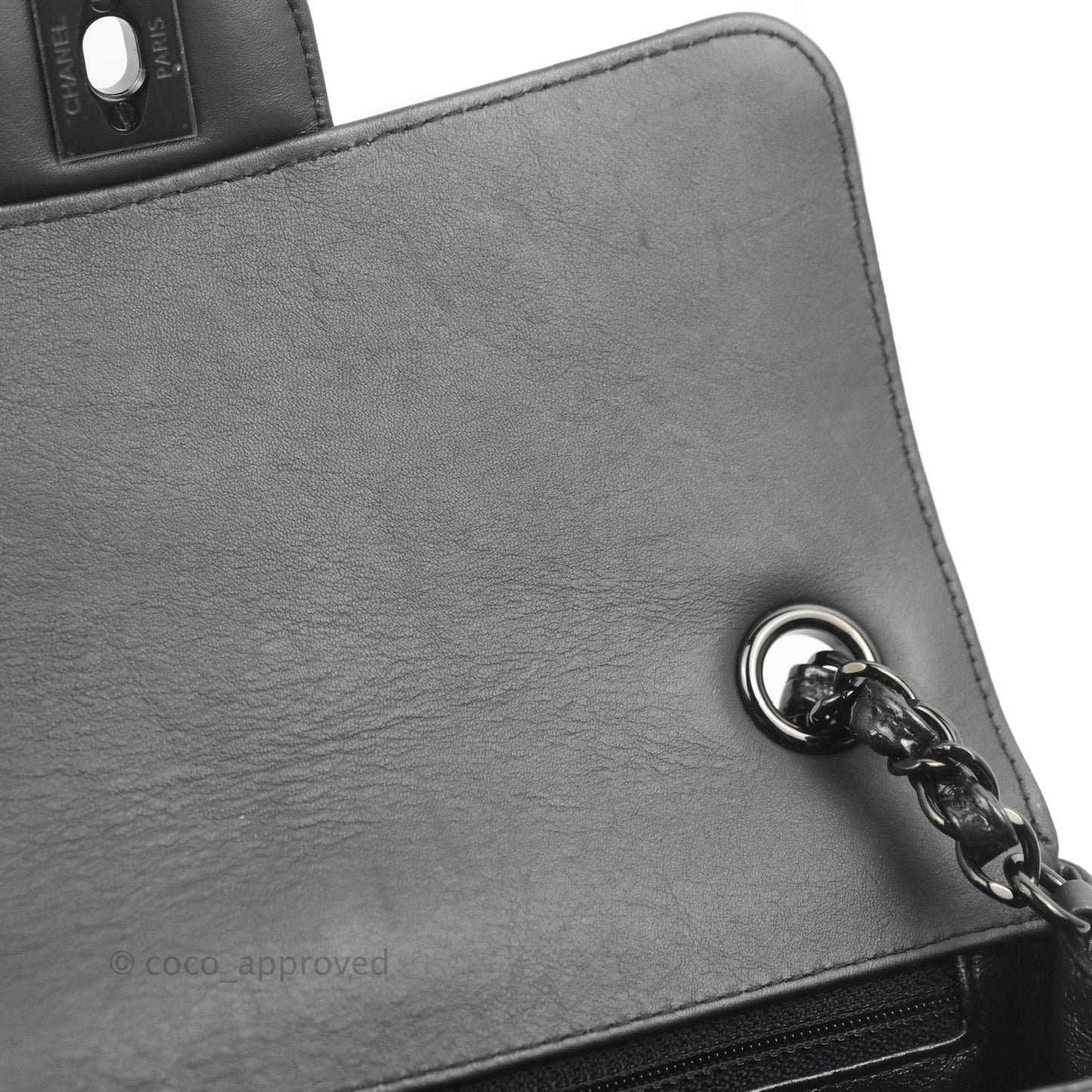 Chanel Mini Rectangular Flap Chevron Black Crumpled Metallic Patent So Black