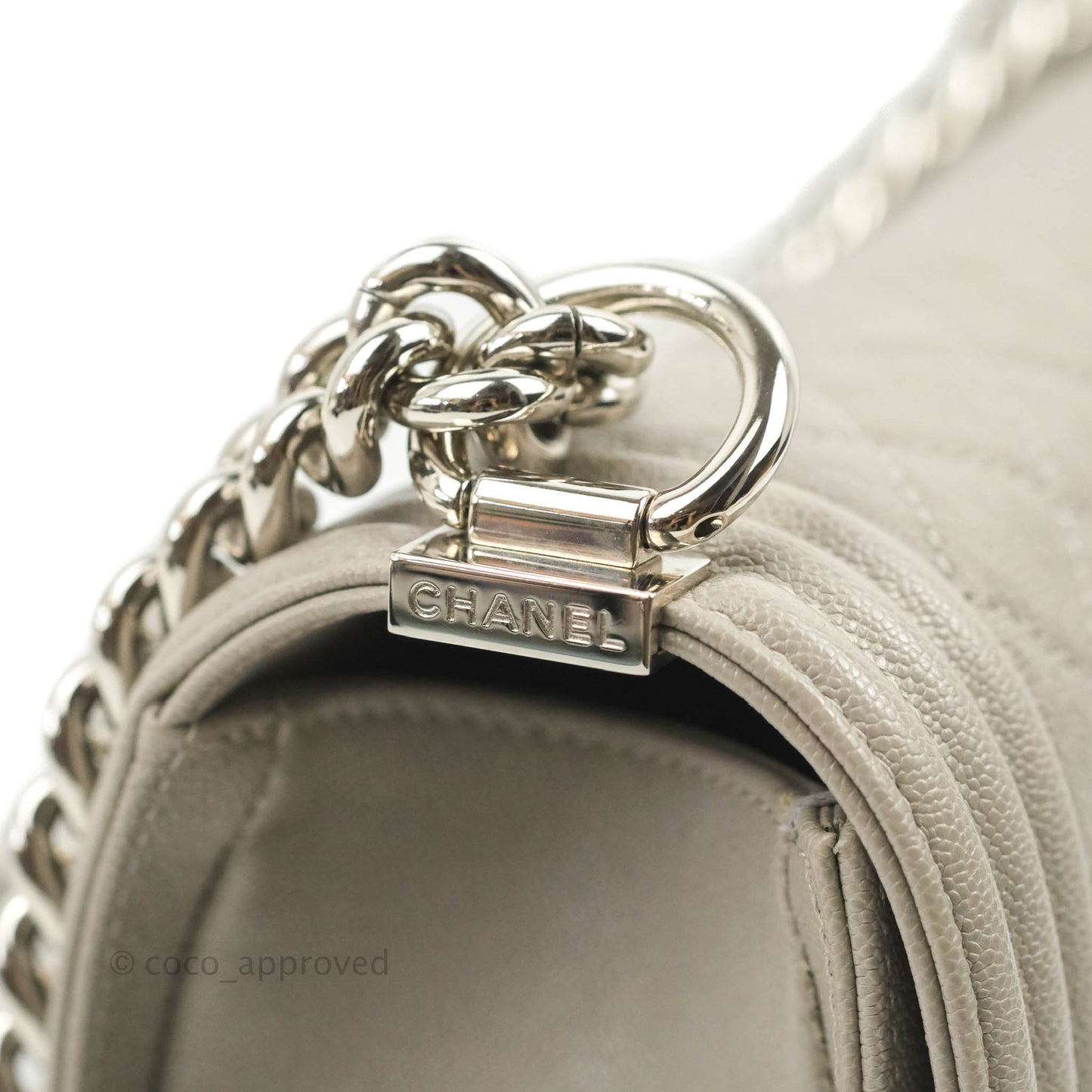 Chanel Quilted Medium Boy Etoupe Grey Caviar Silver Hardware