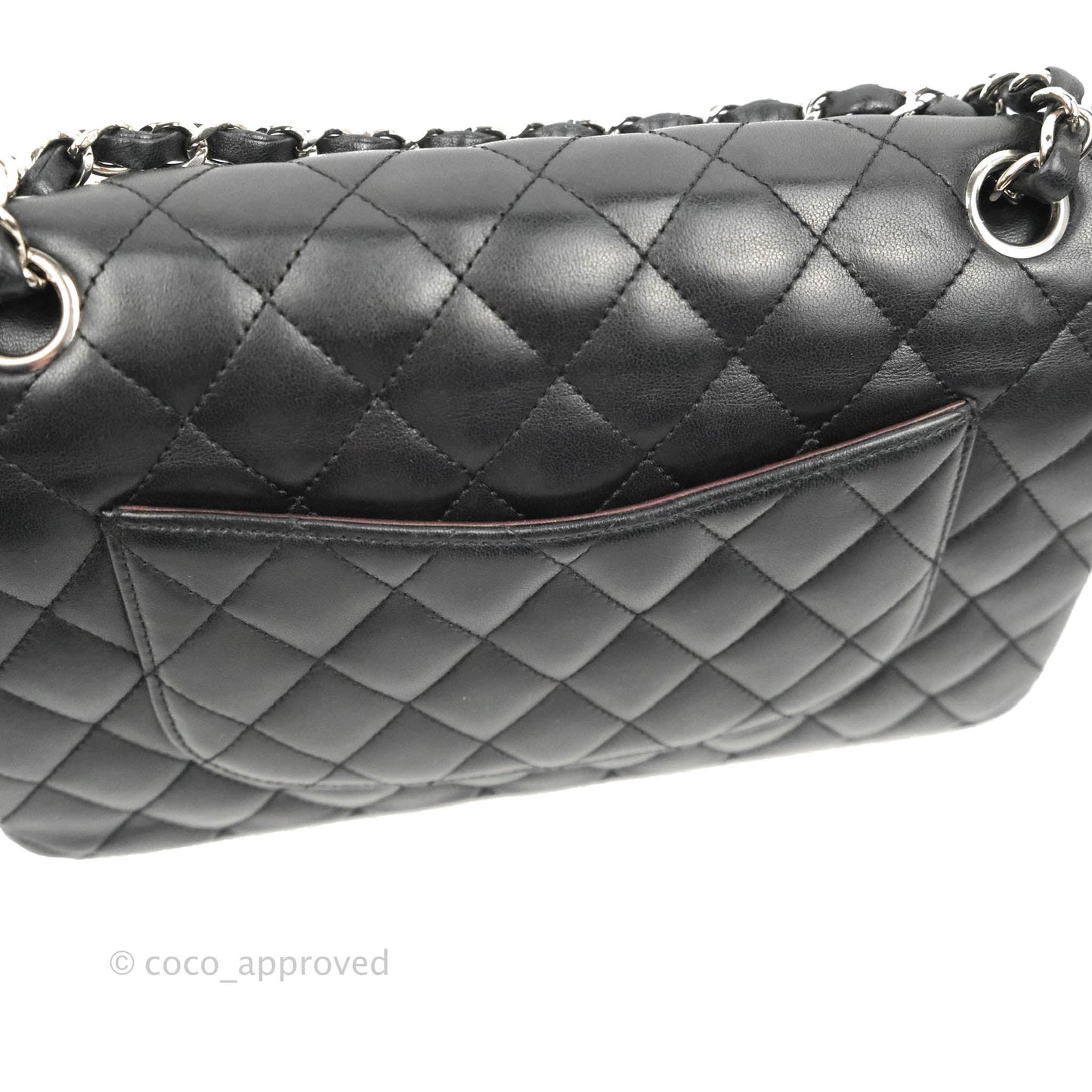 Chanel Quilted Classic M/L Medium Flap Black Lambskin Silver Hardware