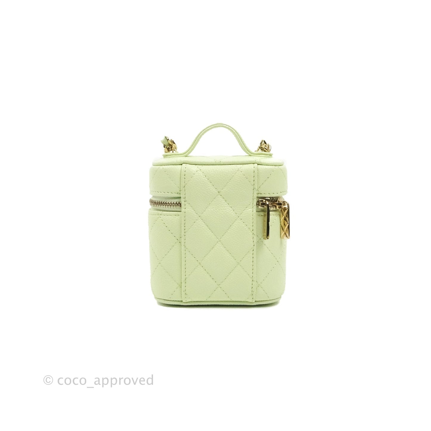 Chanel Quilted Small Handle With Care Vanity Case With Chain Green Caviar Gold Hardware